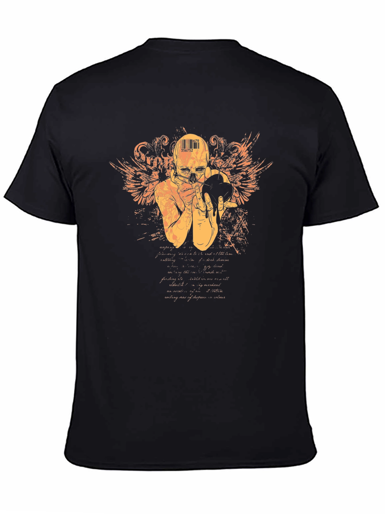 Camiseta Negra con Diseño de Cráneo y Alas