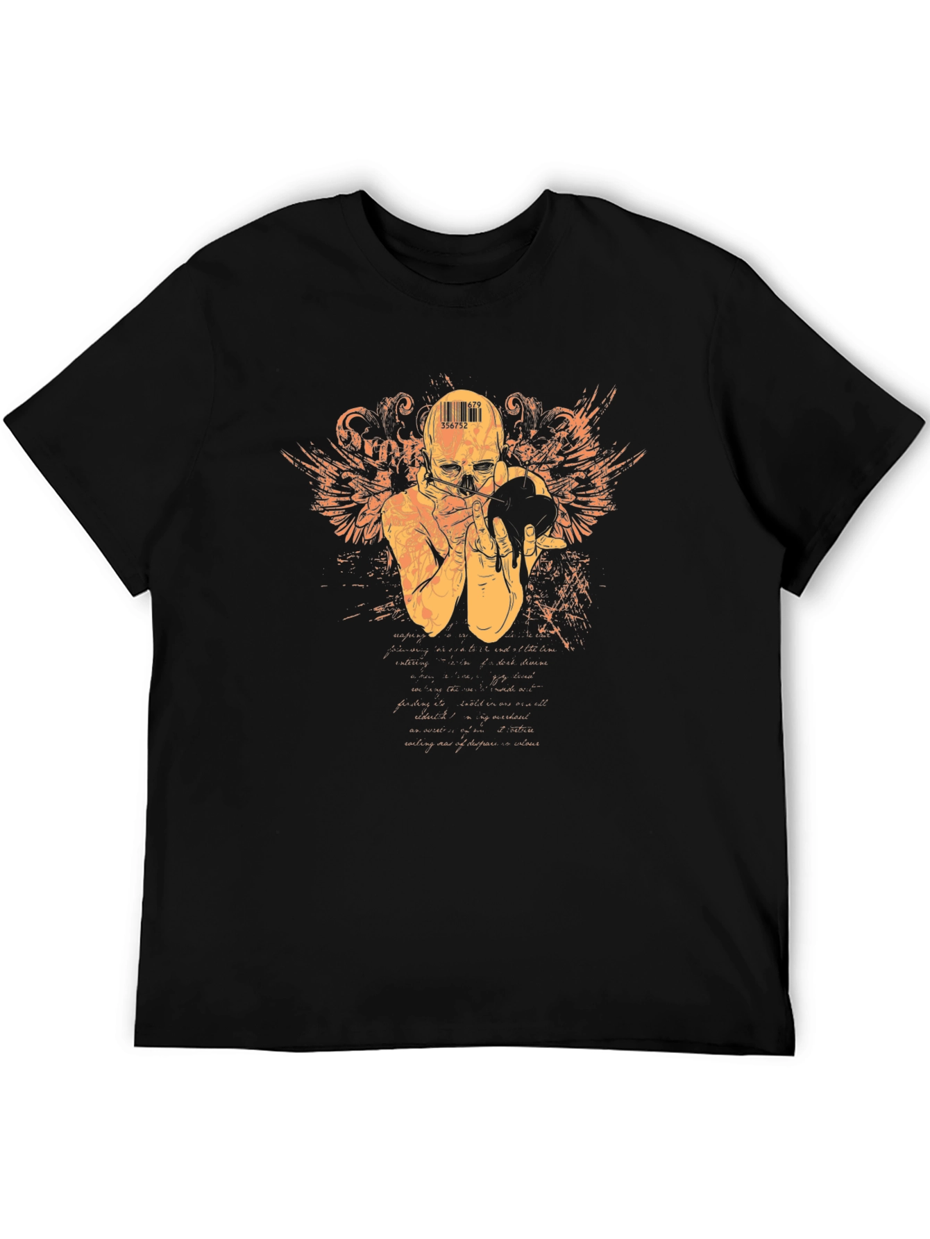 Camiseta Negra con Diseño de Cráneo y Alas
