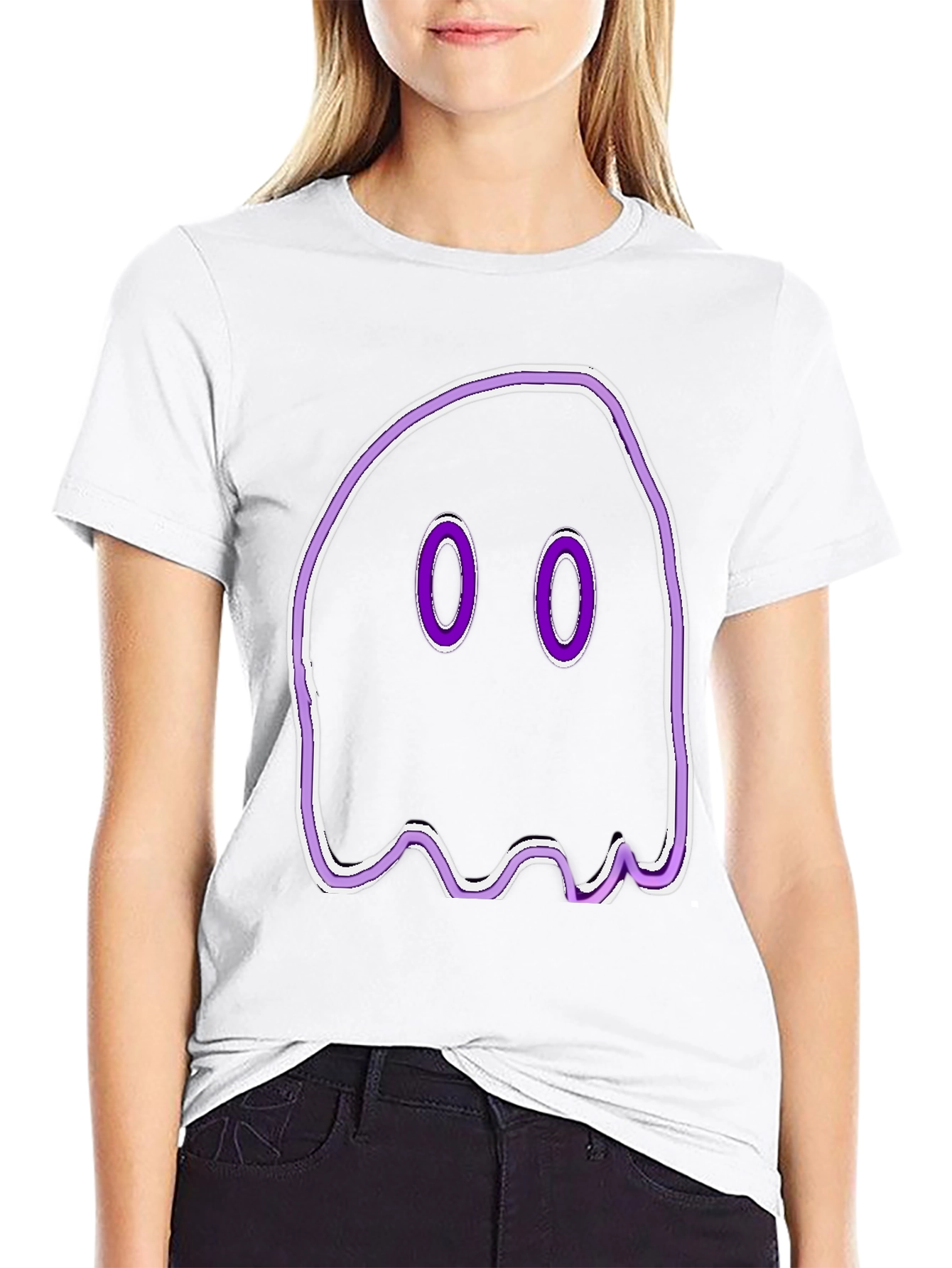 Camiseta Negra con Diseño de Fantasma Morado