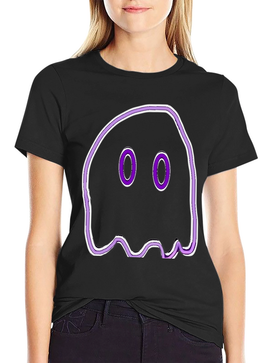 Camiseta Negra con Diseño de Fantasma Morado