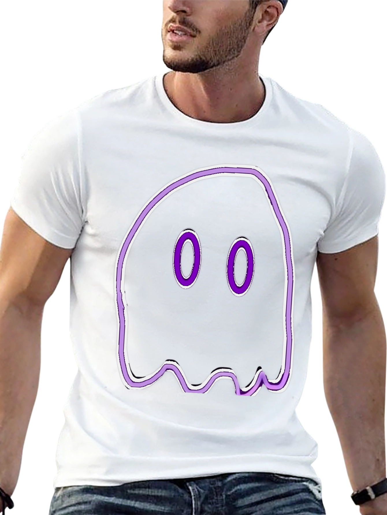Camiseta Negra con Diseño de Fantasma Morado