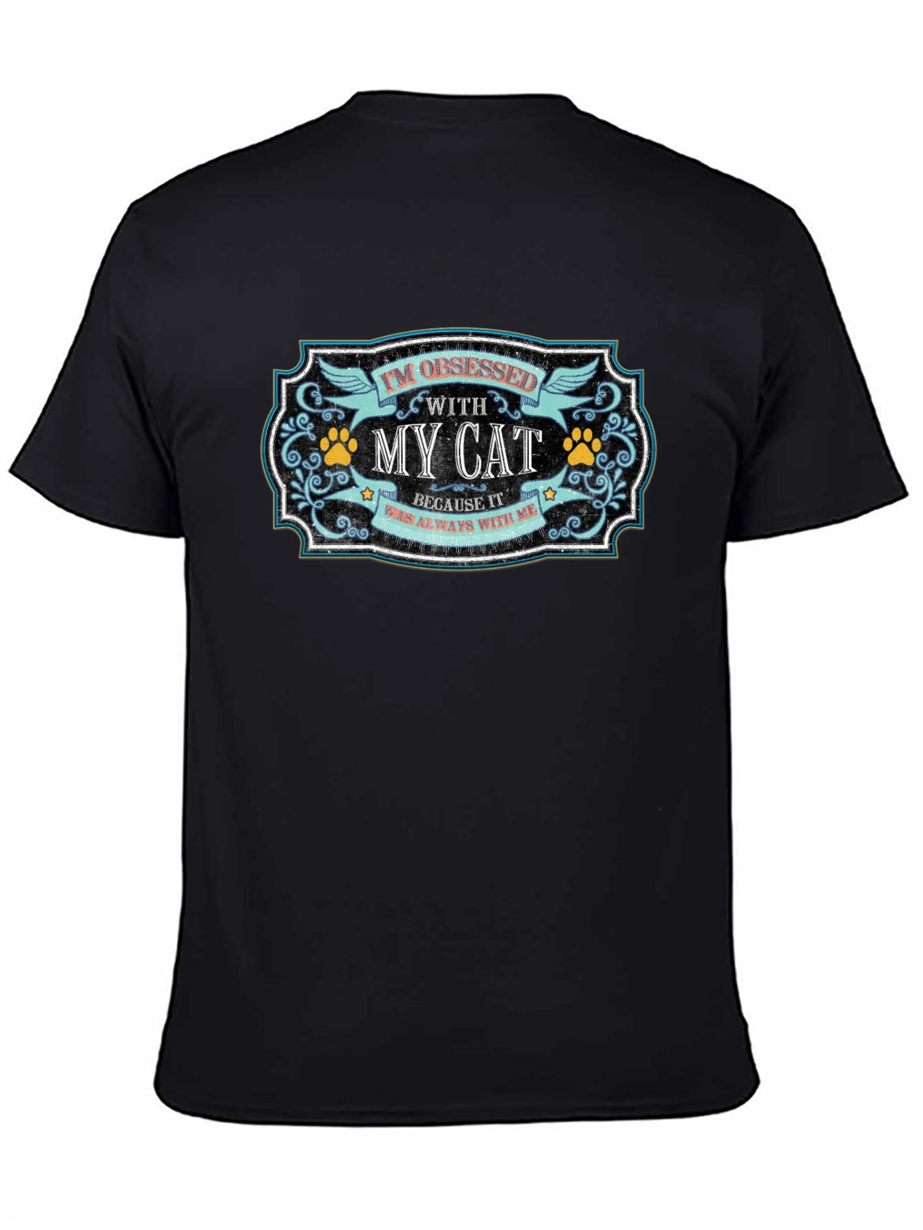 Camiseta Negra Obsesionado con Mi Gato