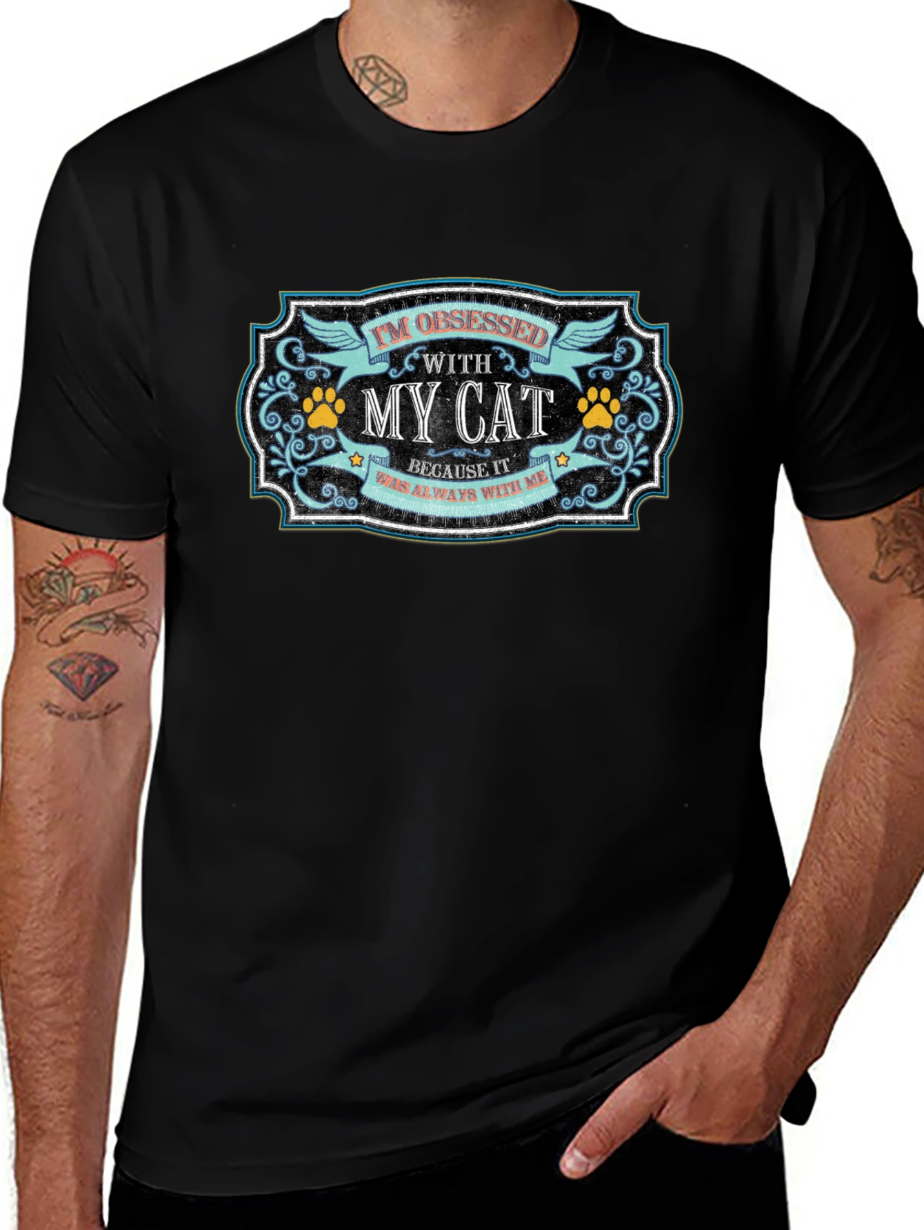 Camiseta Negra Obsesionado con Mi Gato