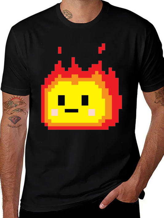 Camiseta Negra con Diseño Pixel de Fuego