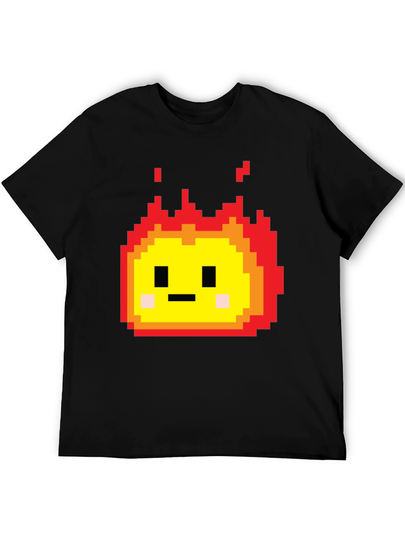 Camiseta Negra con Diseño Pixel de Fuego