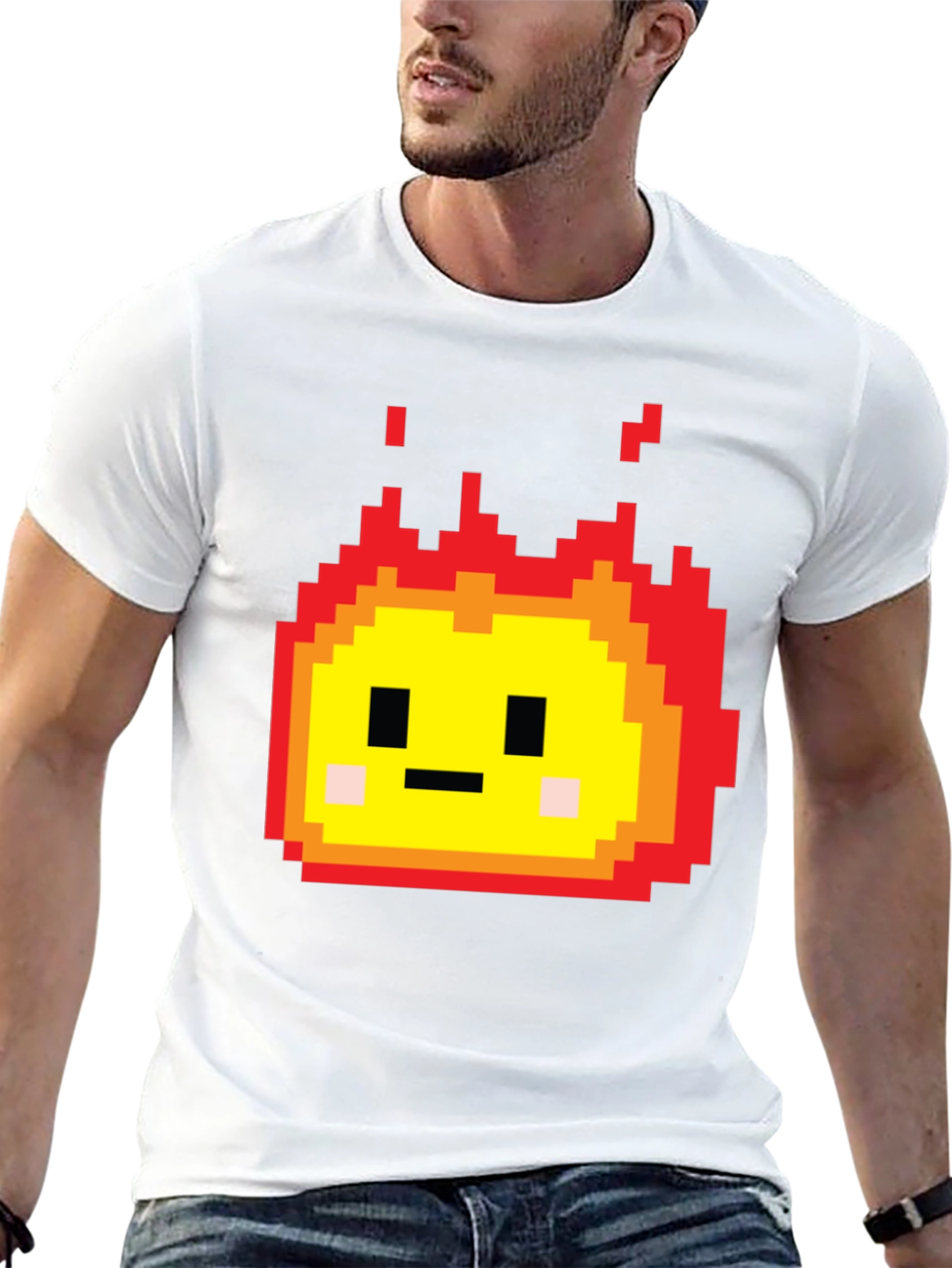 Camiseta Negra con Diseño Pixel de Fuego