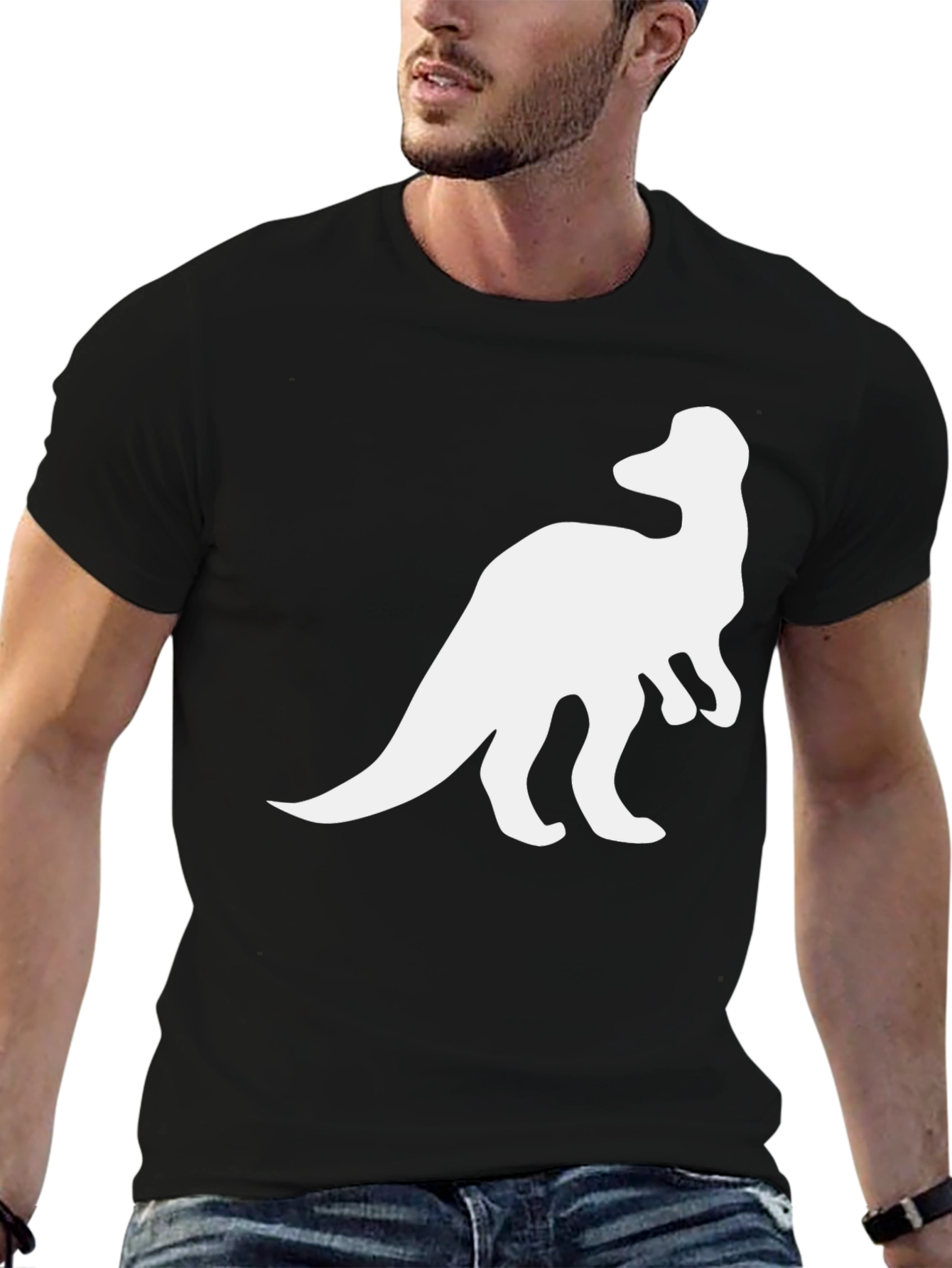 Camiseta Hombre Negra Estampado Dinosaurio