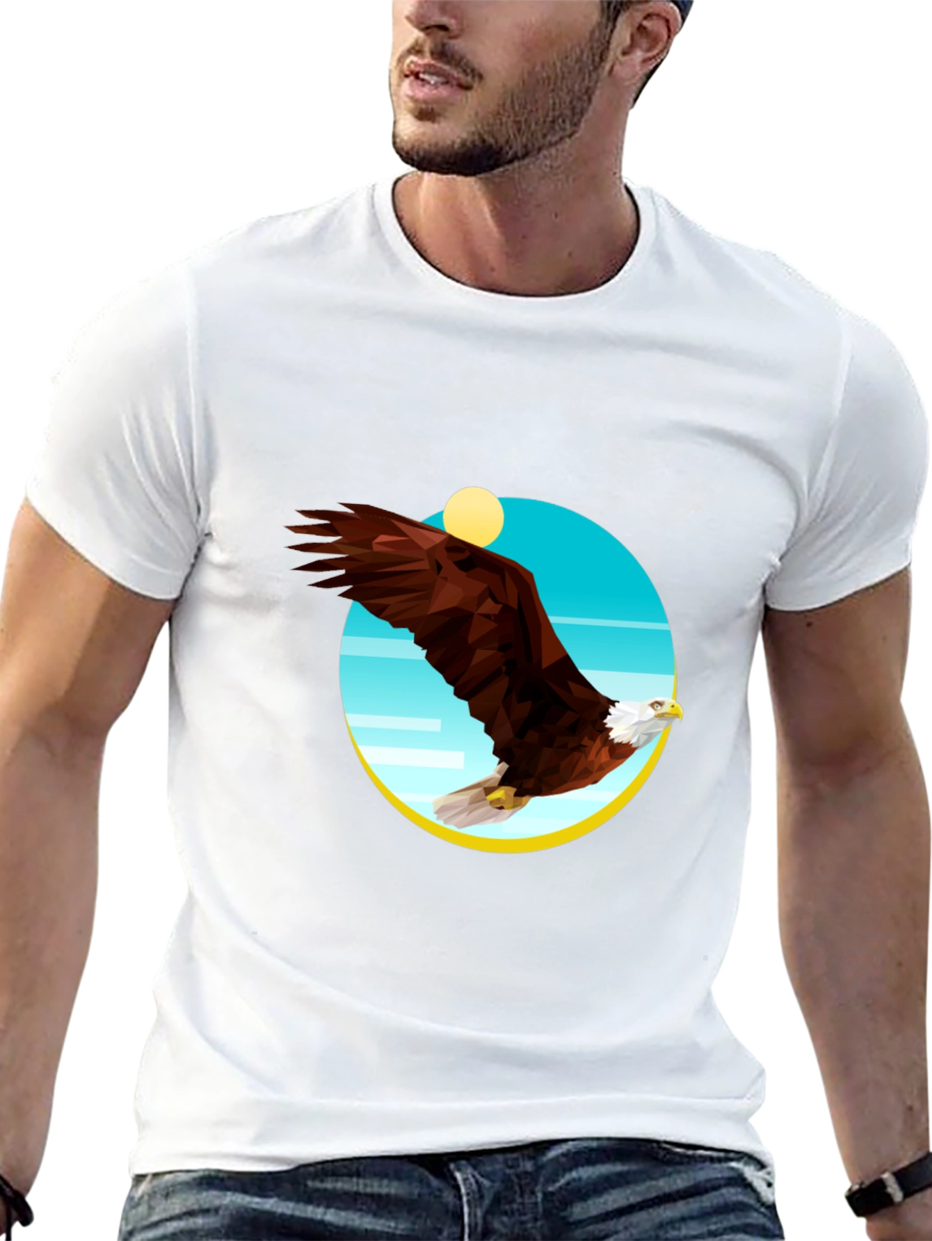 Camiseta Negra Hombre Águila Geométrica