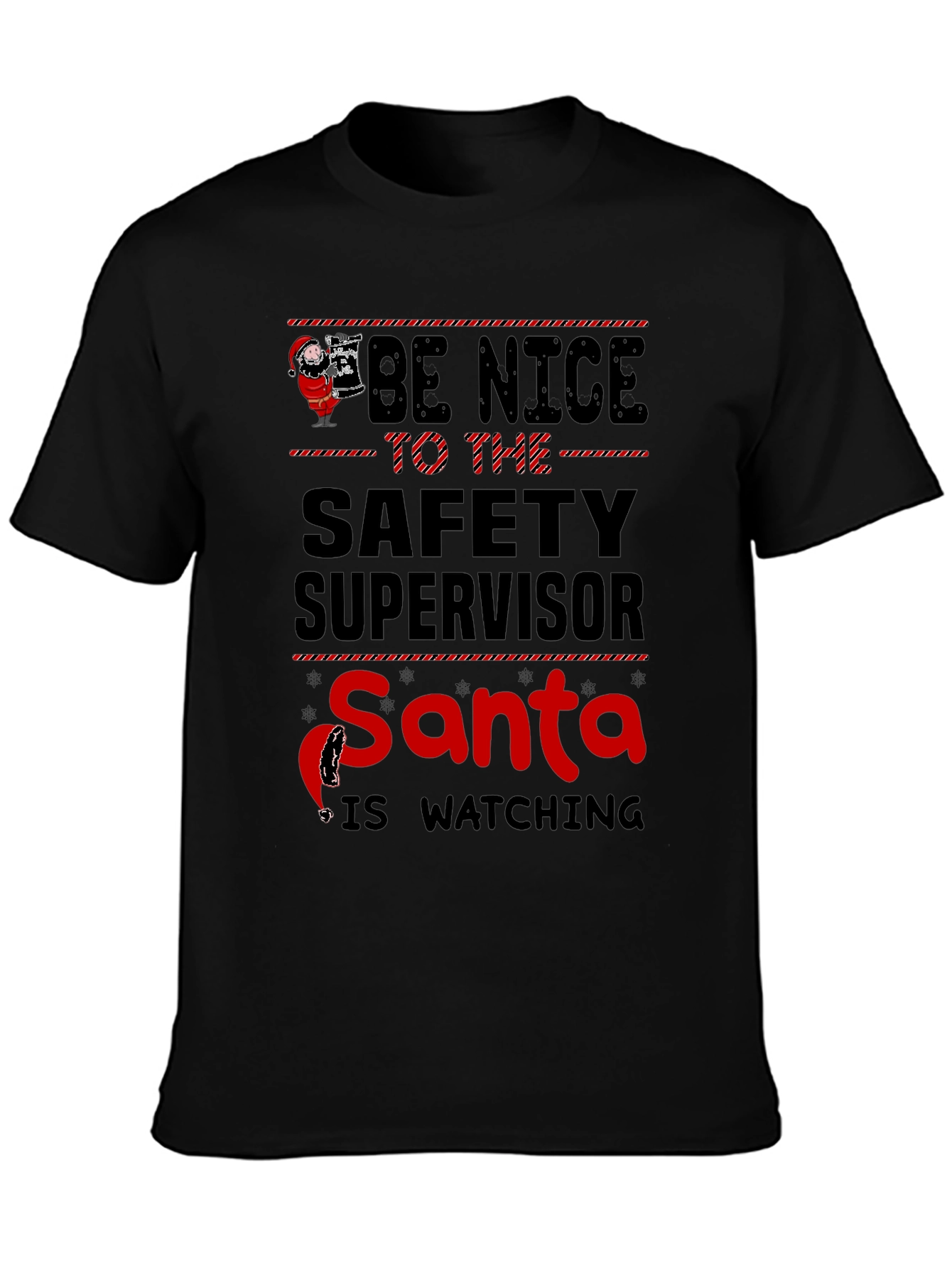 Camiseta Negra con Diseño Navideño de Seguridad