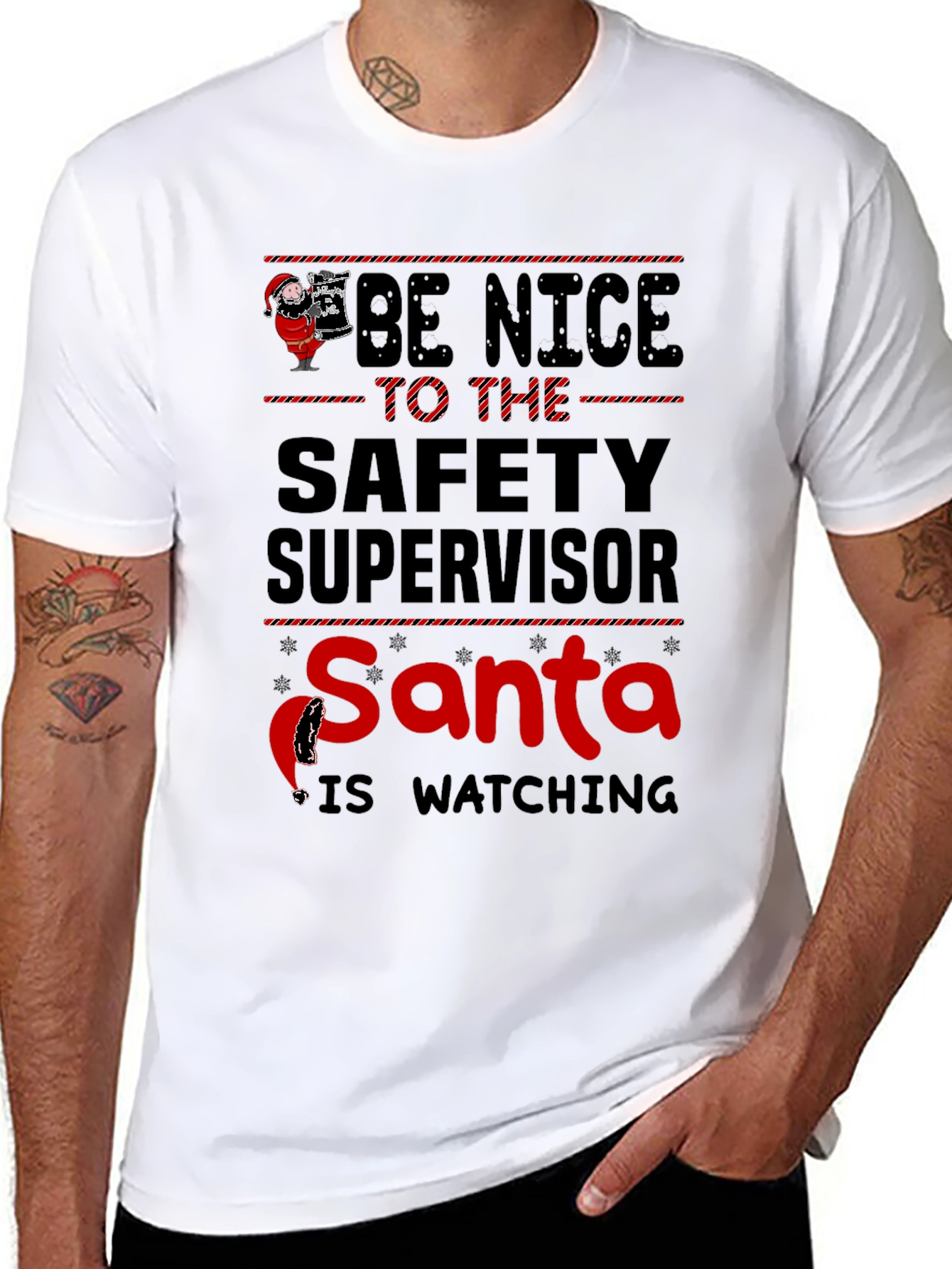 Camiseta Negra con Diseño Navideño de Seguridad