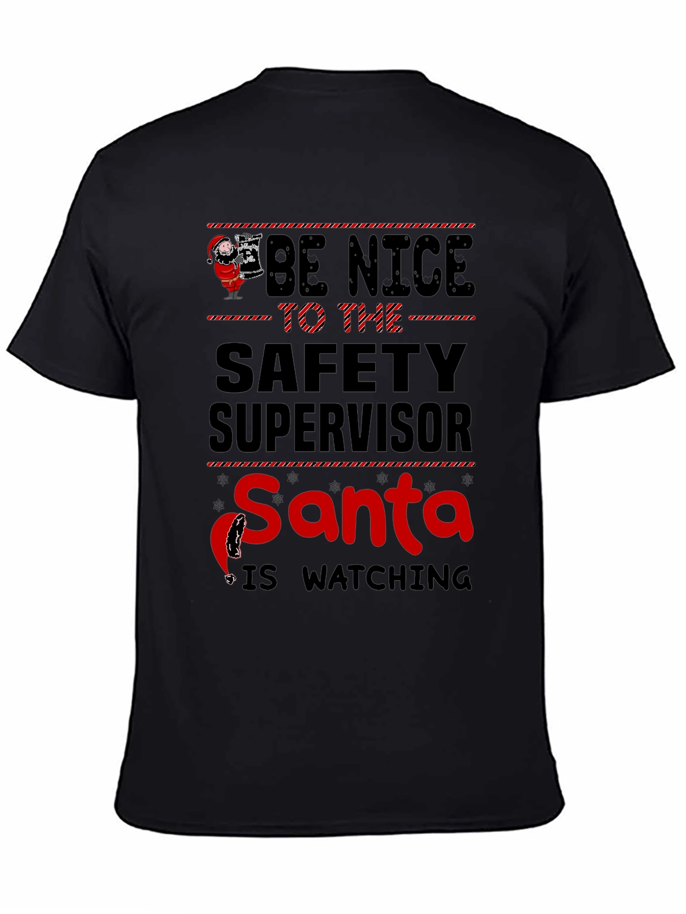 Camiseta Negra con Diseño Navideño de Seguridad
