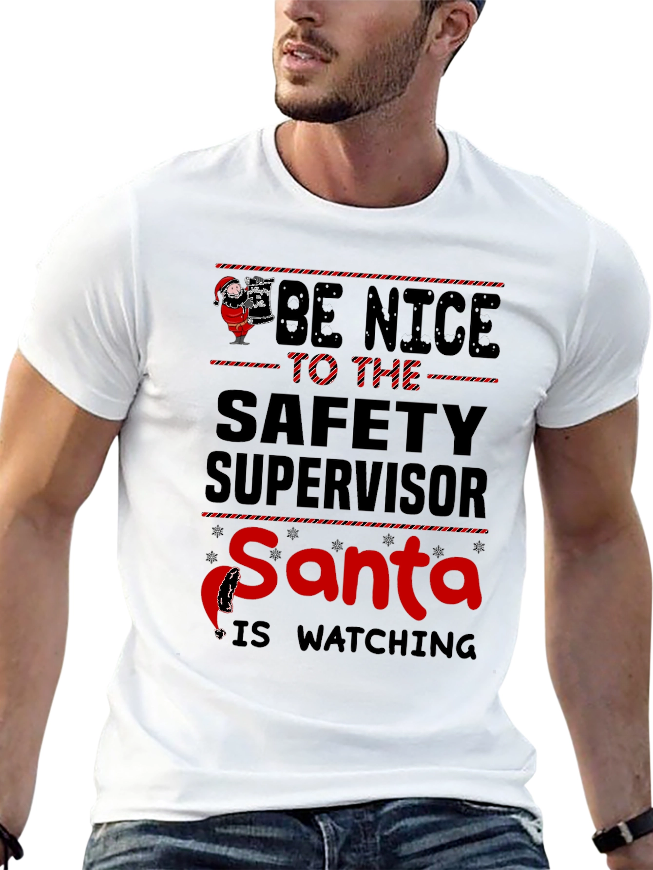 Camiseta Negra con Diseño Navideño de Seguridad
