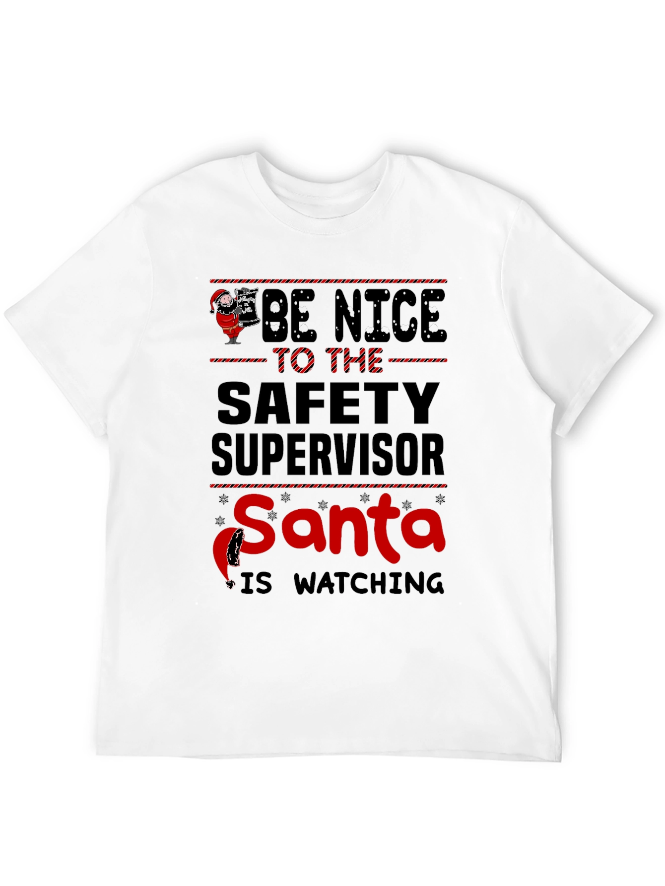 Camiseta Negra con Diseño Navideño de Seguridad