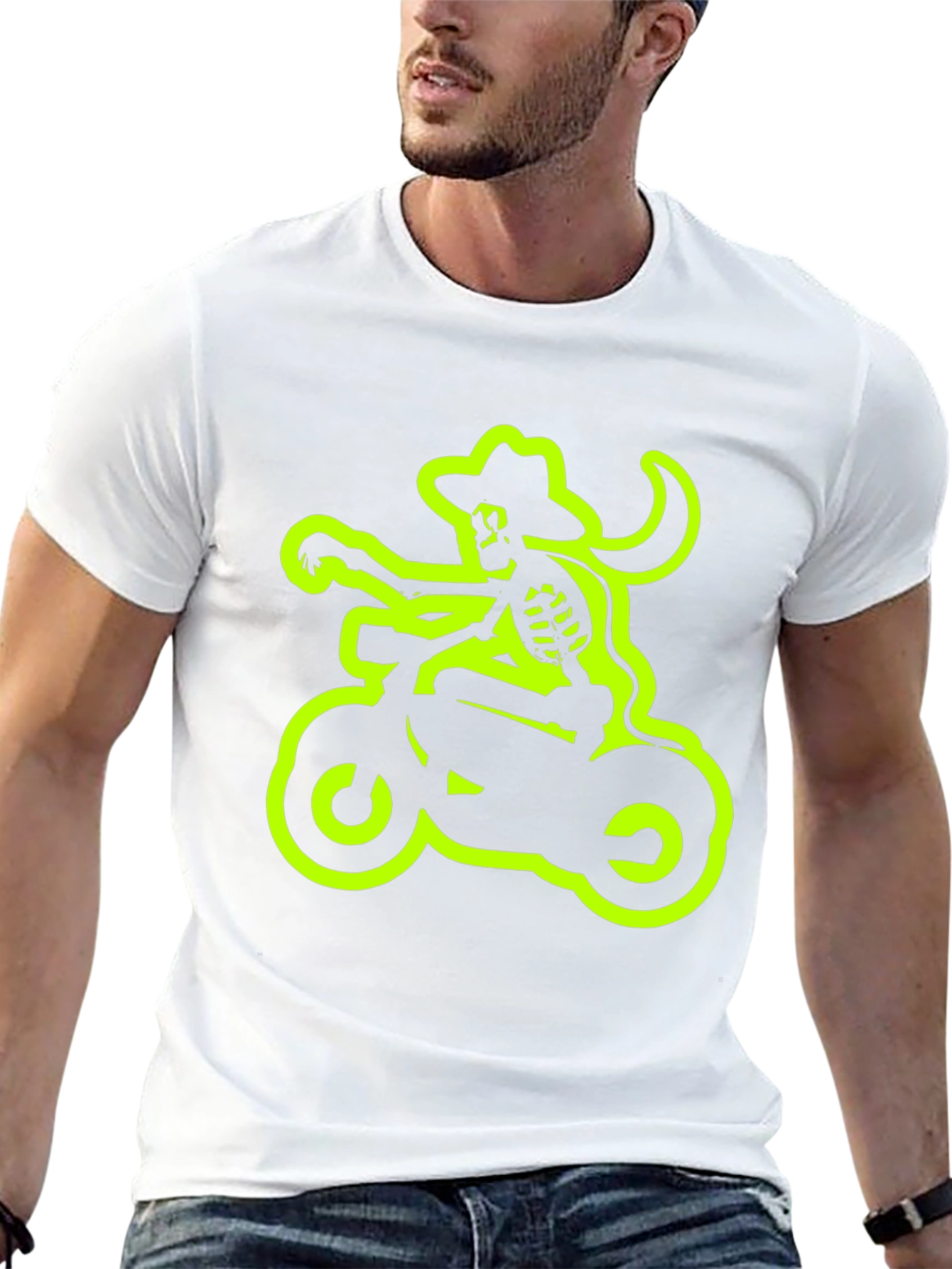 Camiseta Negra con Esqueleto Motero Neón