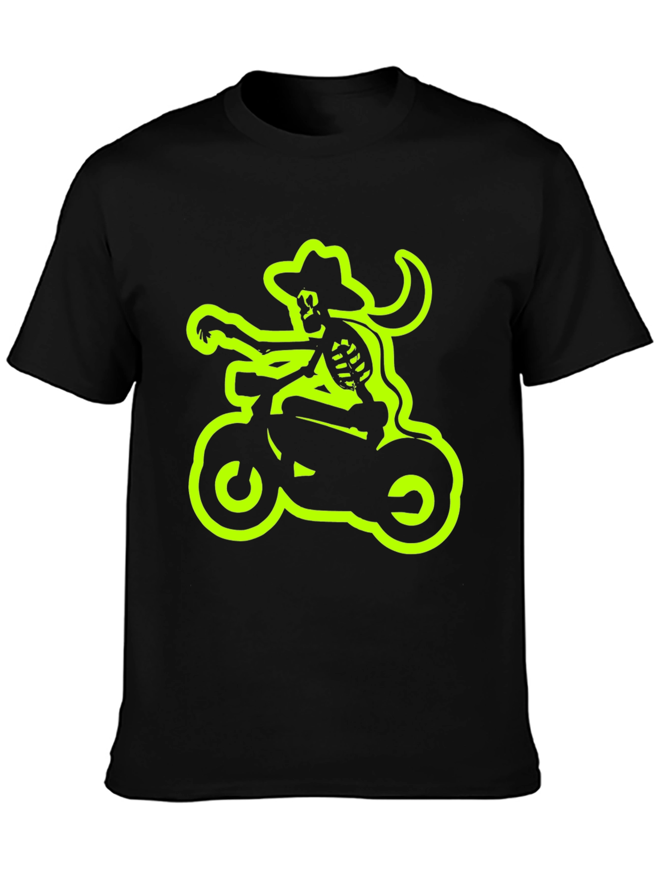 Camiseta Negra con Esqueleto Motero Neón