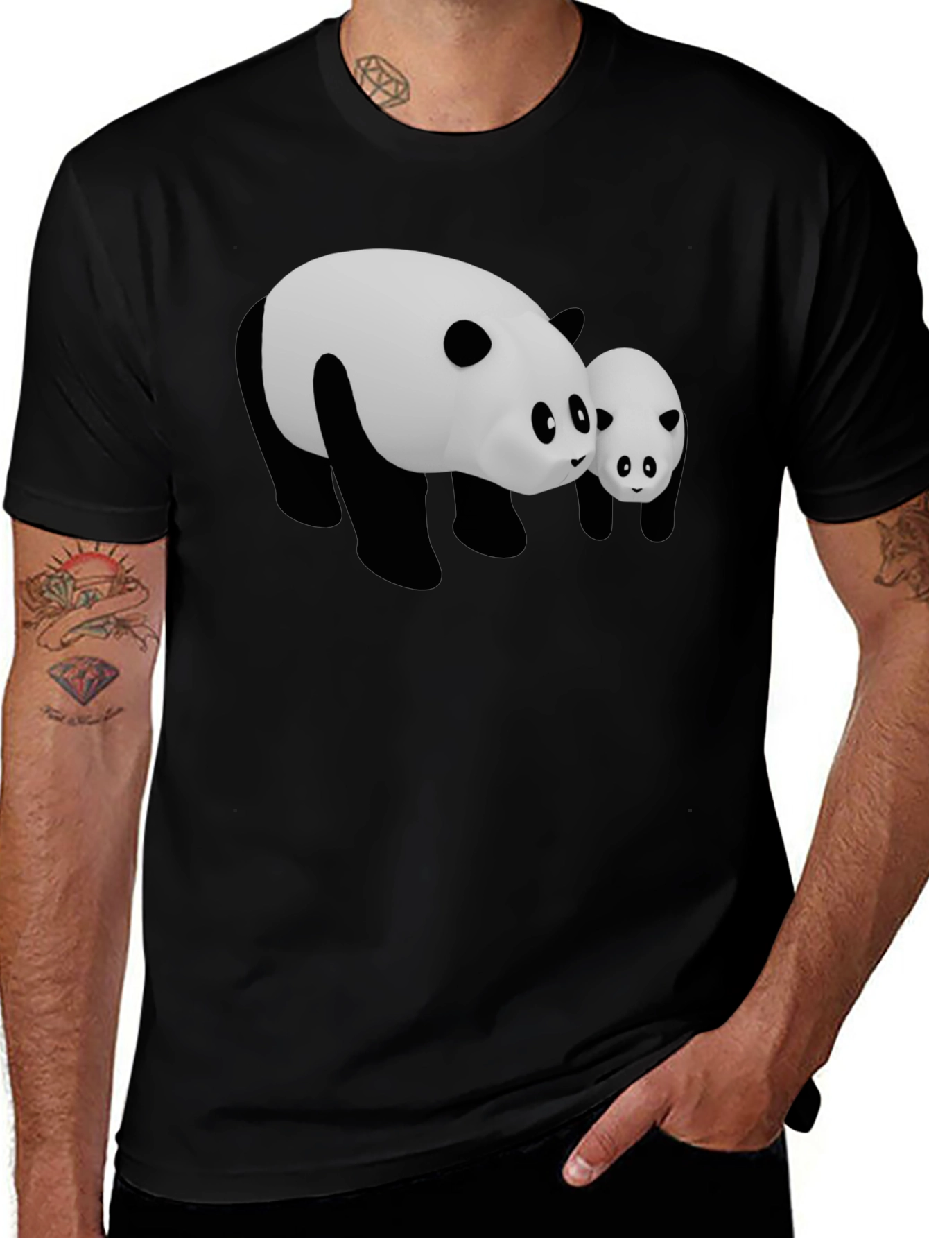 Camiseta Negra con Diseño Panda Adorable