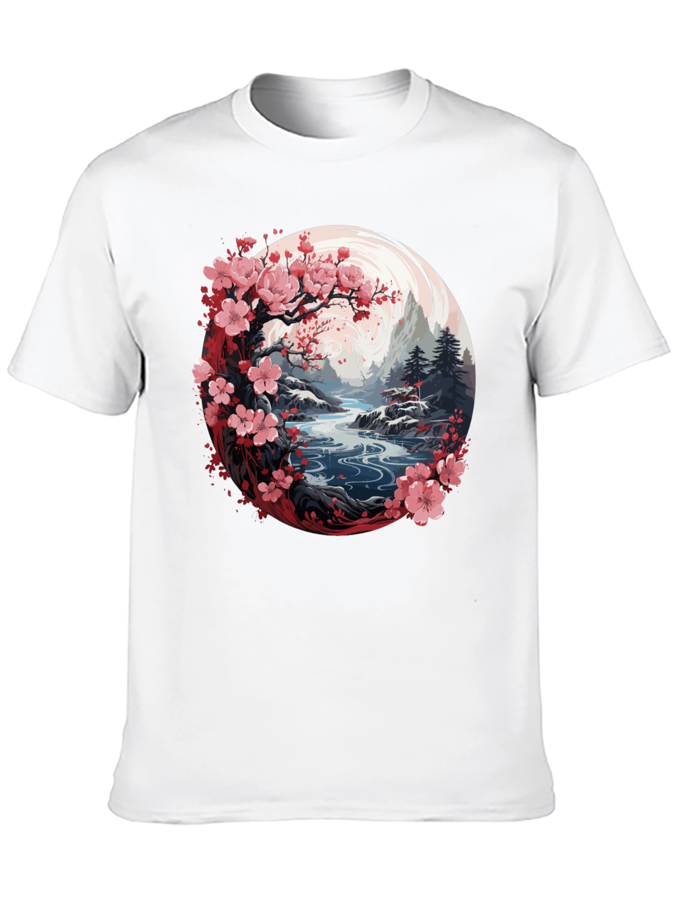 Camiseta Negra Diseño Floral Japonés