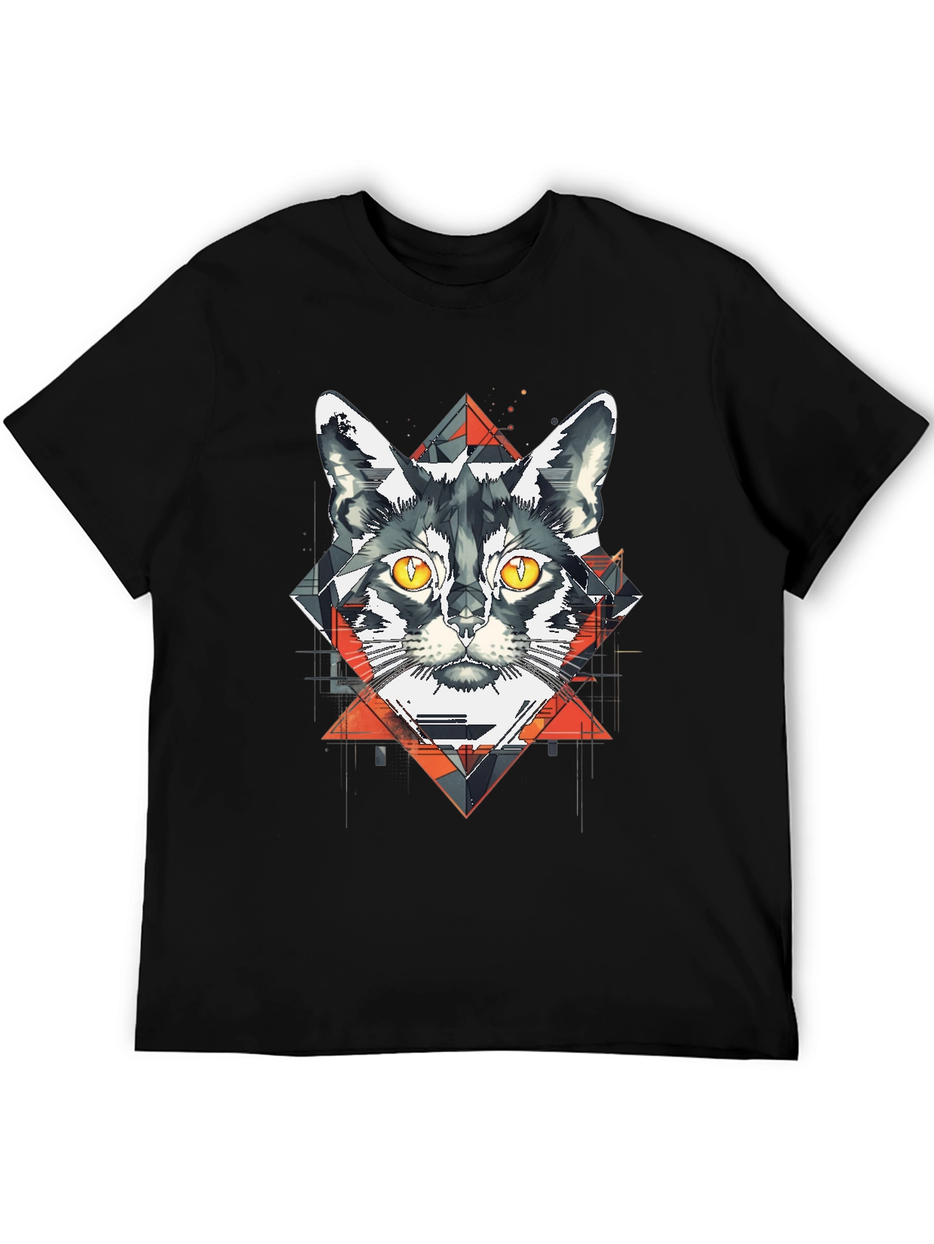 Camiseta Negra con Diseño de Gato Geométrico