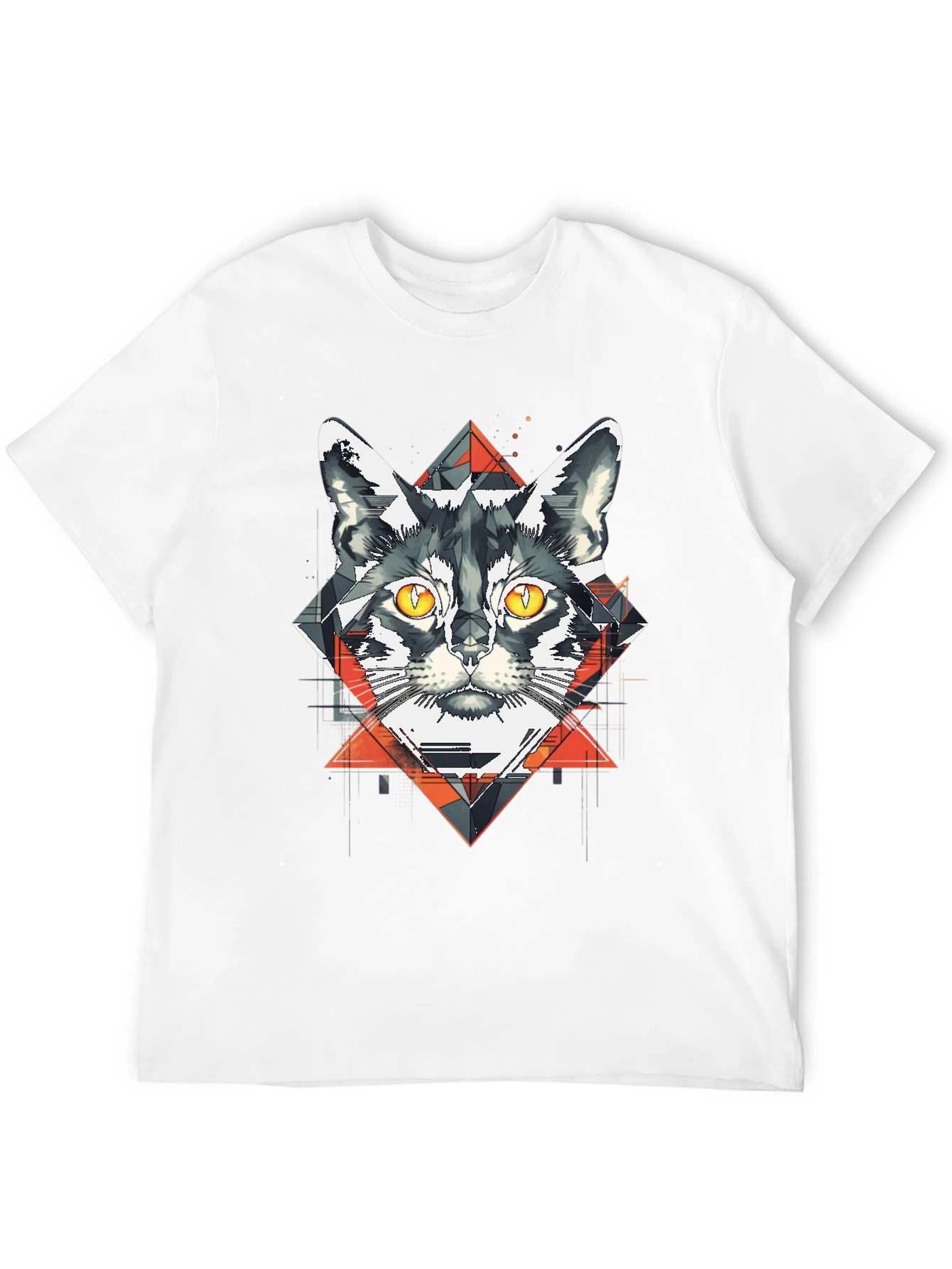 Camiseta Negra con Diseño de Gato Geométrico