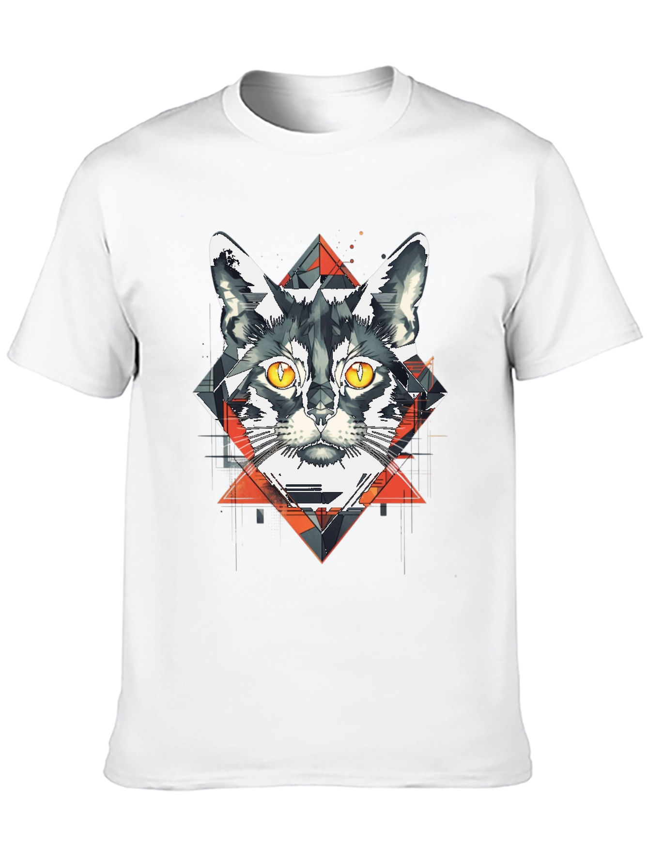 Camiseta Negra con Diseño de Gato Geométrico