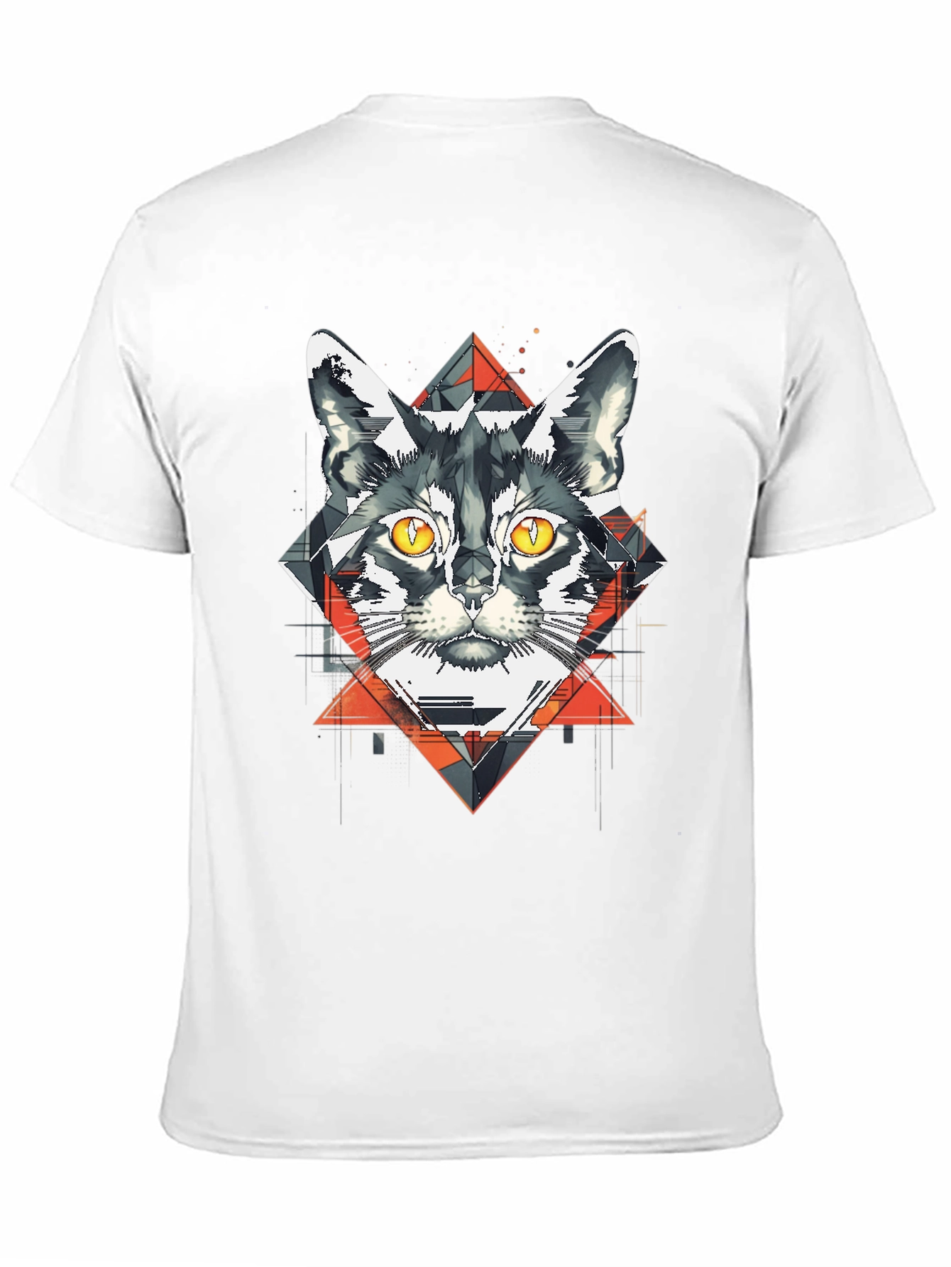 Camiseta Negra con Diseño de Gato Geométrico