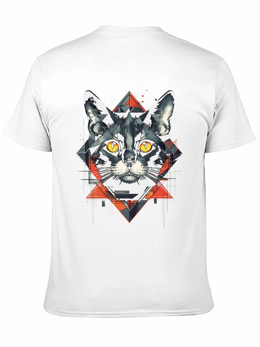Camiseta Negra con Diseño de Gato Geométrico