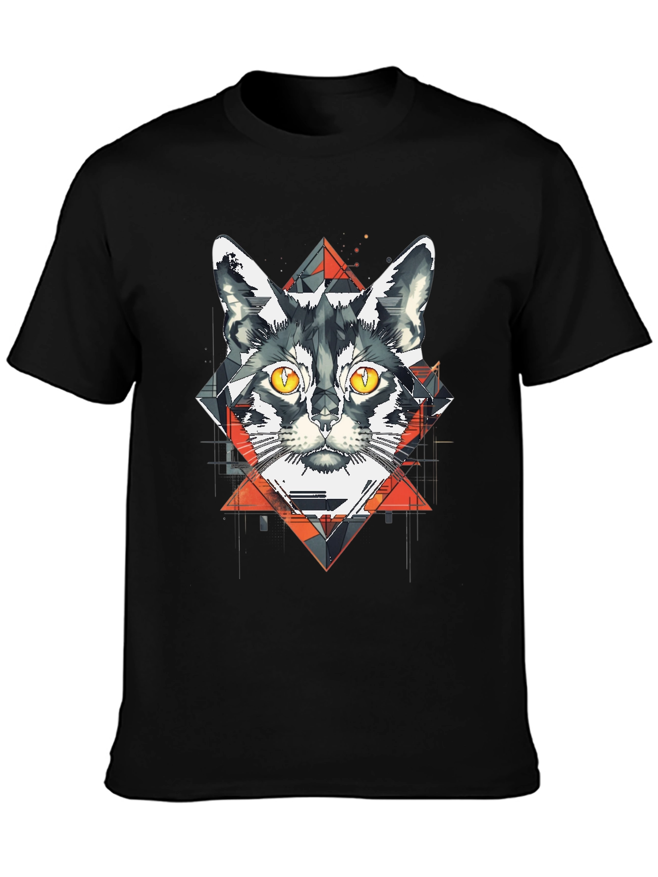 Camiseta Negra con Diseño de Gato Geométrico