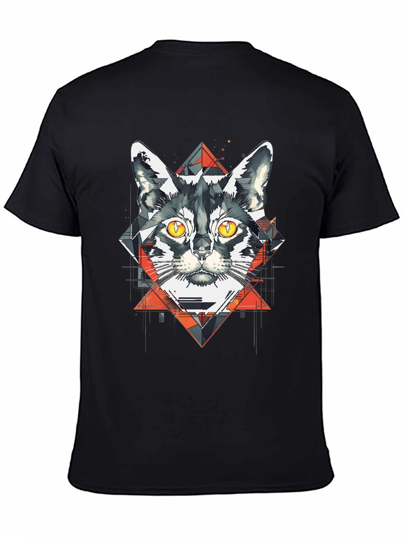 Camiseta Negra con Diseño de Gato Geométrico