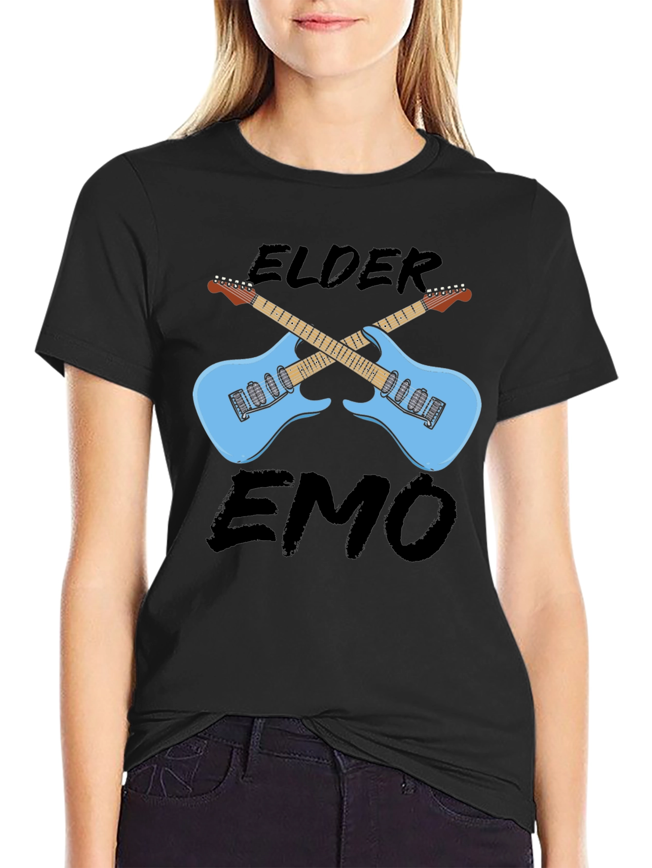Camiseta Negra Elder Emo con Guitarras Cruzadas