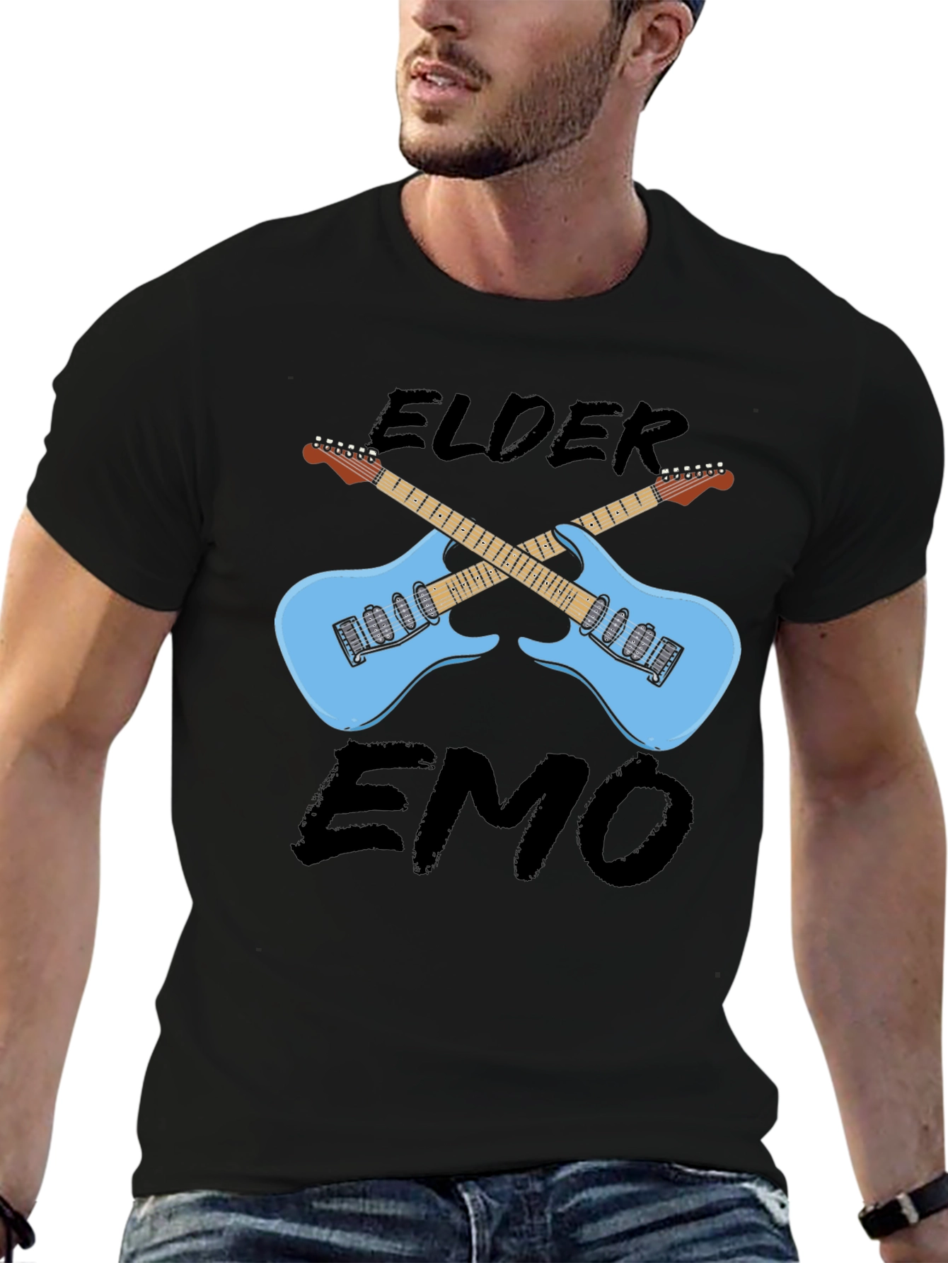 Camiseta Negra Elder Emo con Guitarras Cruzadas