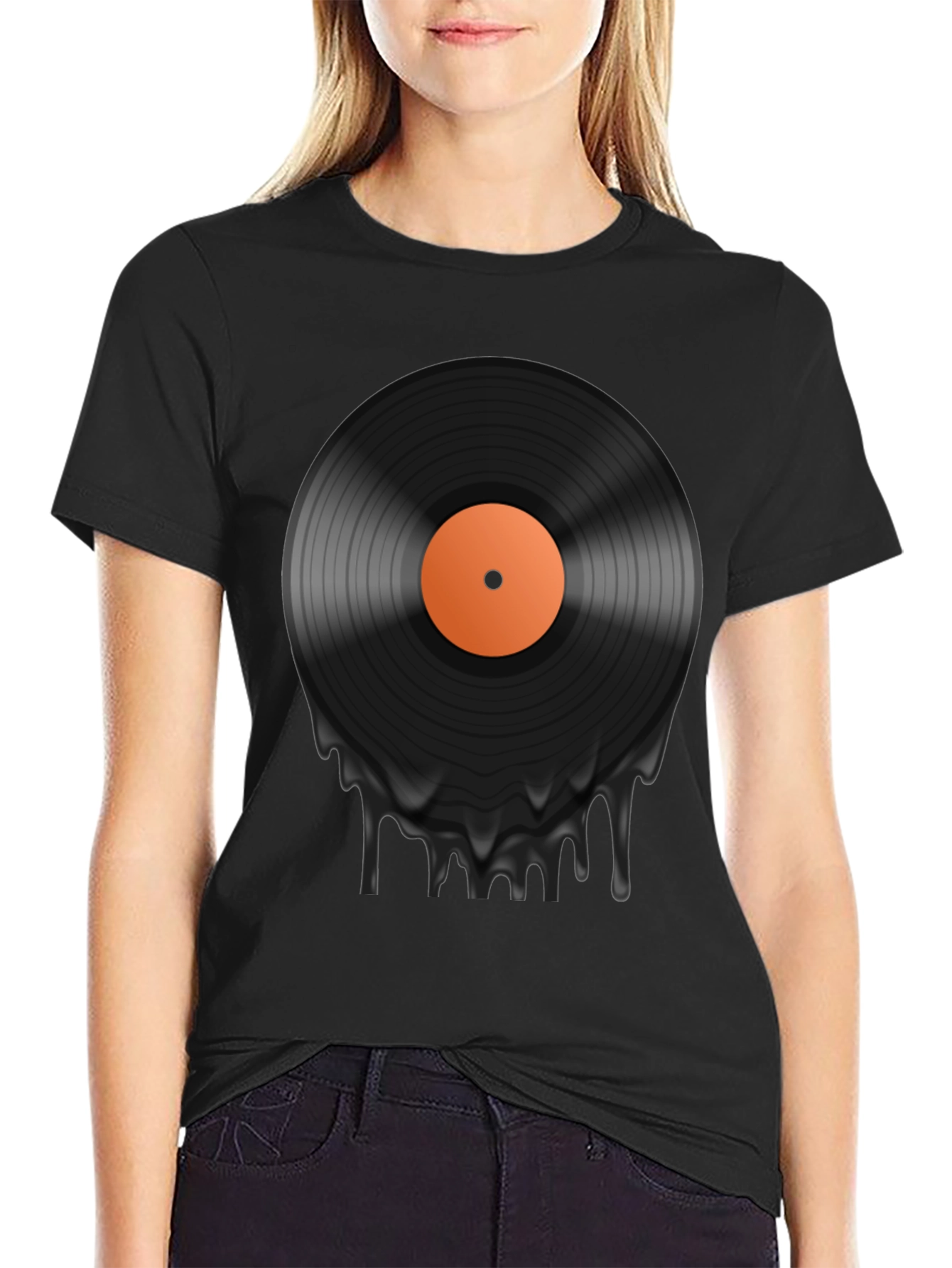 Camiseta Negra con Diseño de Vinilo Derretido