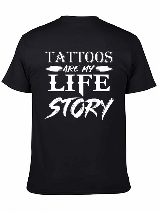 Camiseta Negra con Diseño de Tatuajes Mi Historia