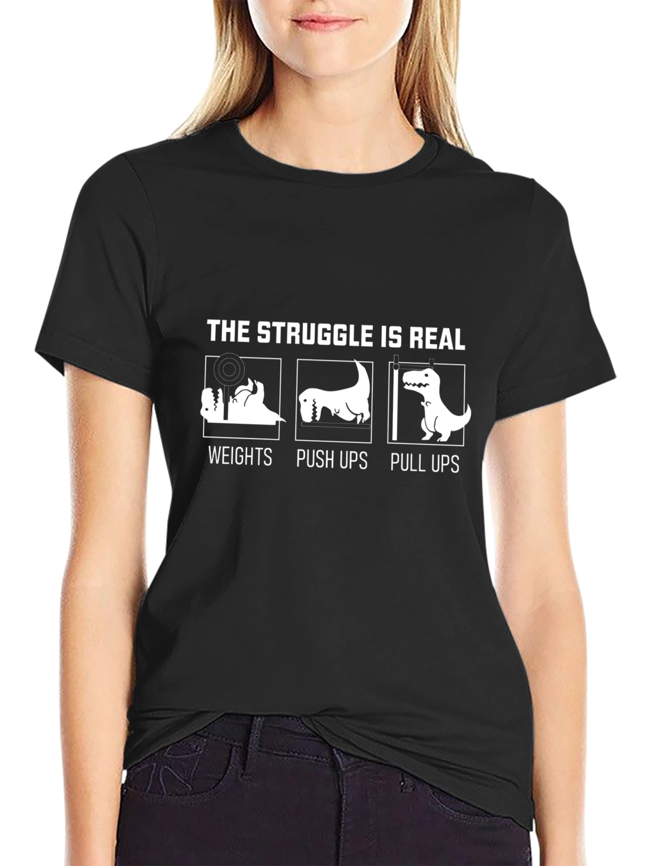 Camiseta Negra Divertida The Struggle is Real para Entrenar