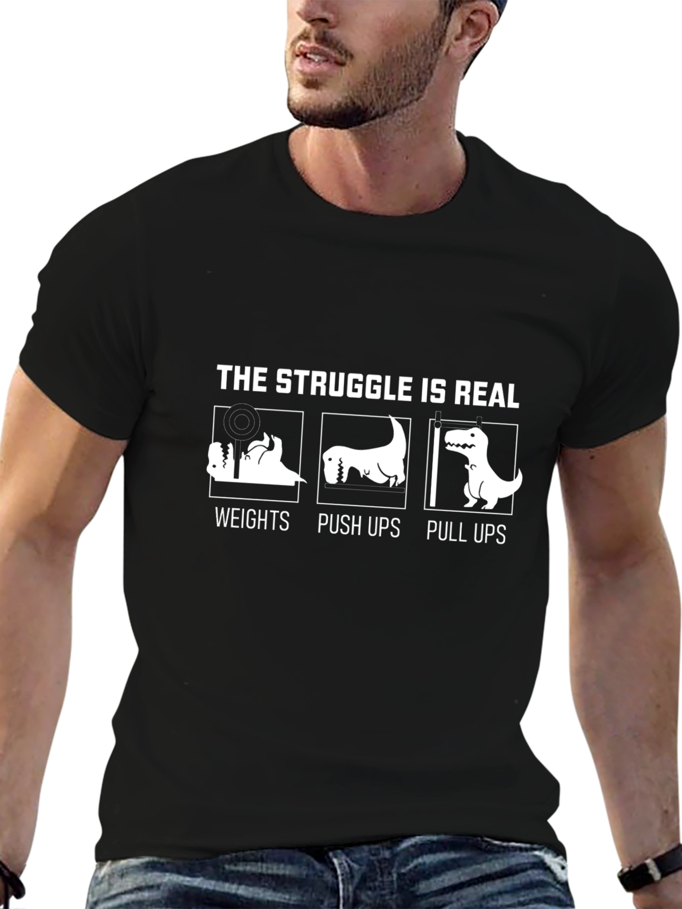 Camiseta Negra Divertida The Struggle is Real para Entrenar