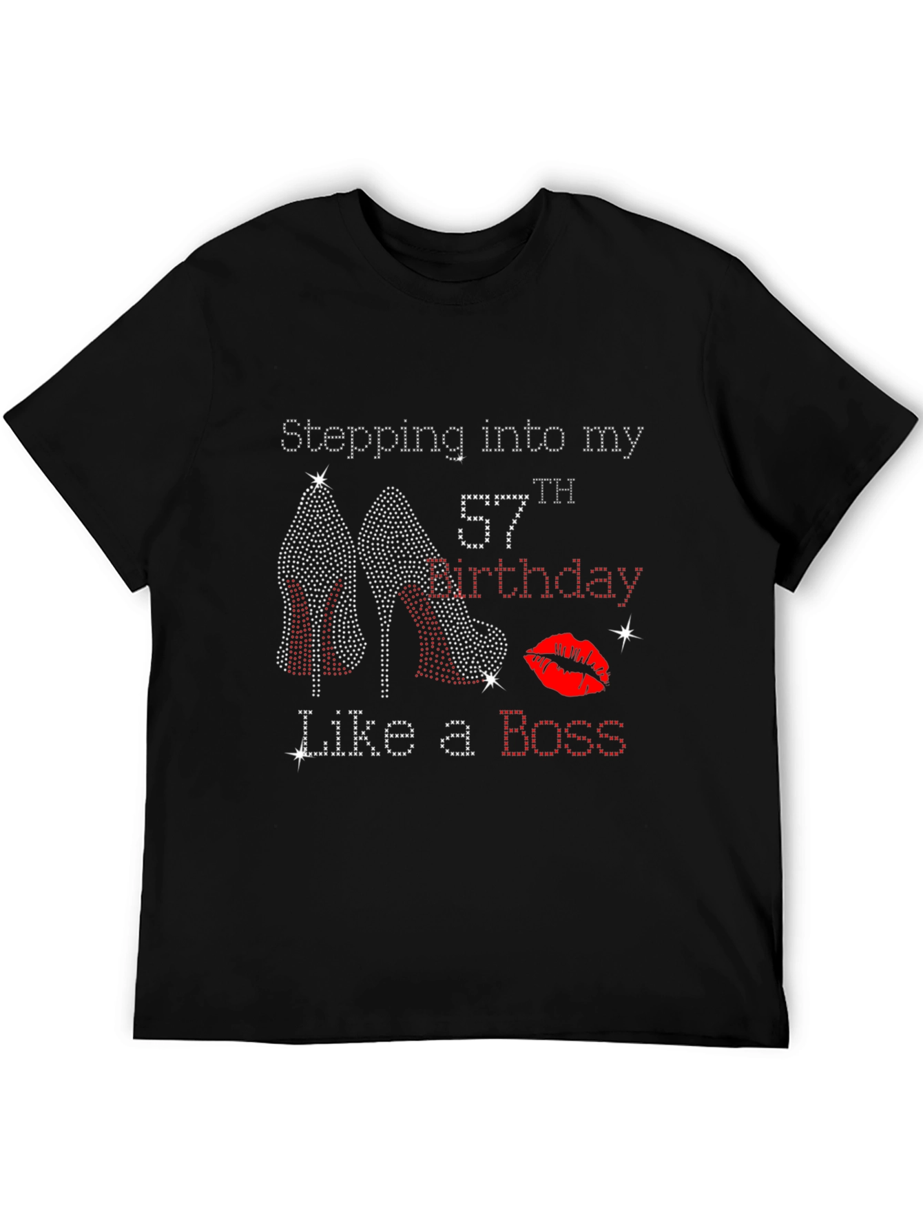 Camiseta Negra de Cumpleaños #57 con Diseño de Tacones
