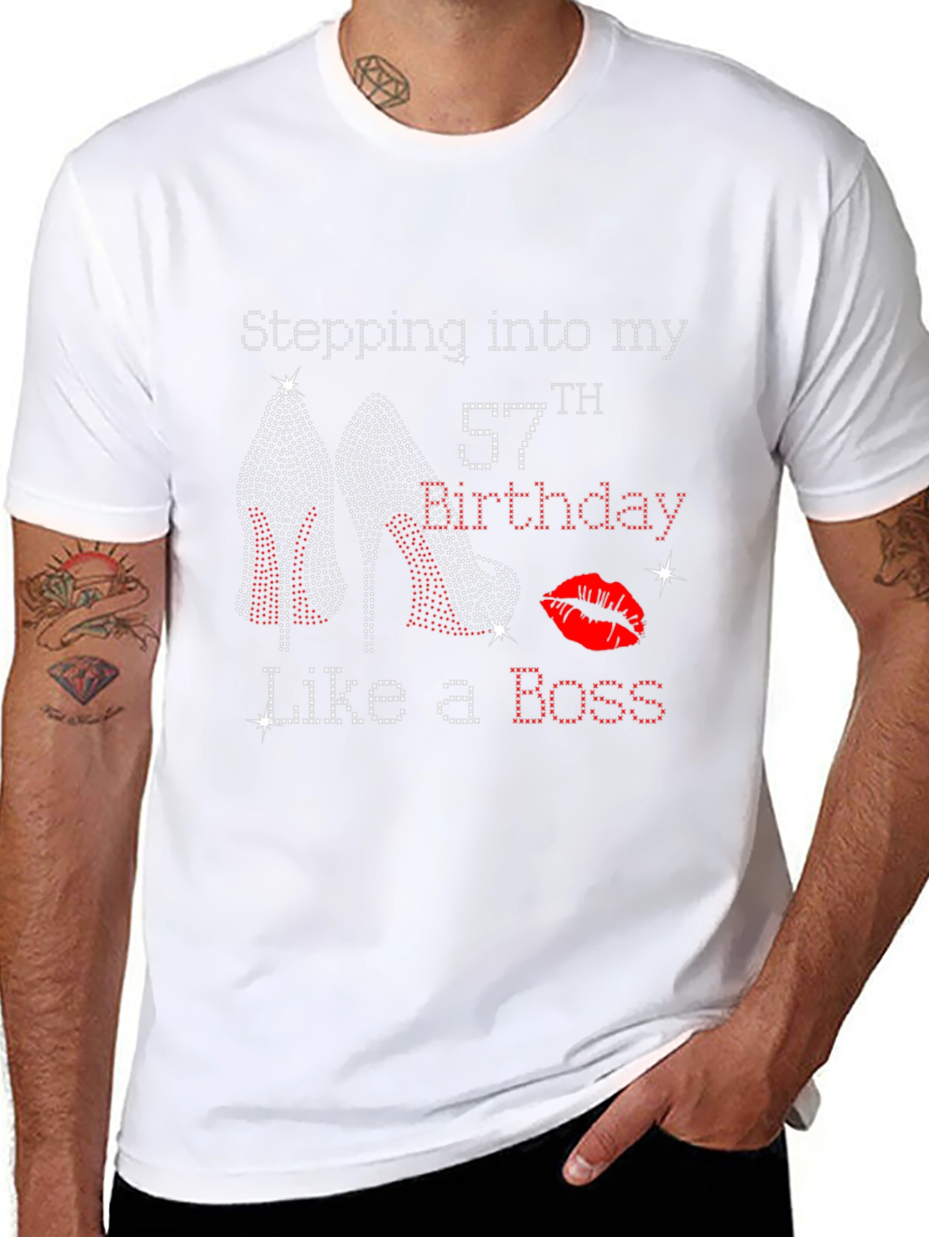 Camiseta Negra de Cumpleaños #57 con Diseño de Tacones