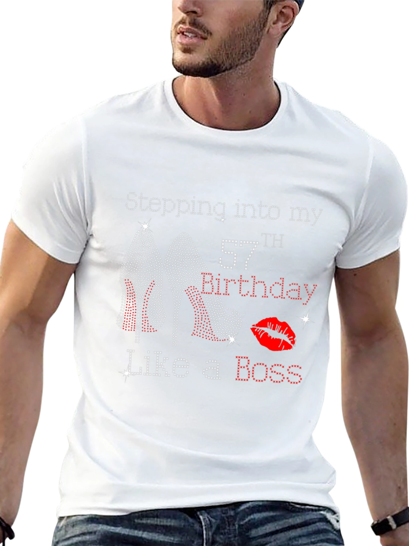 Camiseta Negra de Cumpleaños #57 con Diseño de Tacones