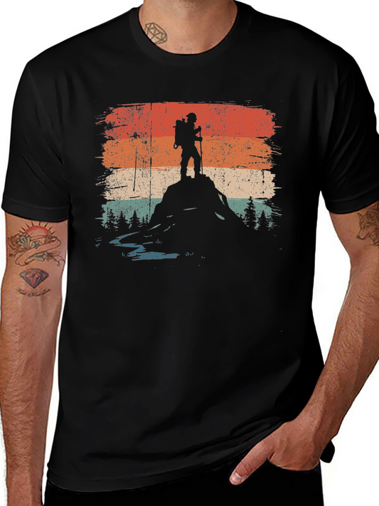 Camiseta Negra Gráfico Retro Montañista Aventura