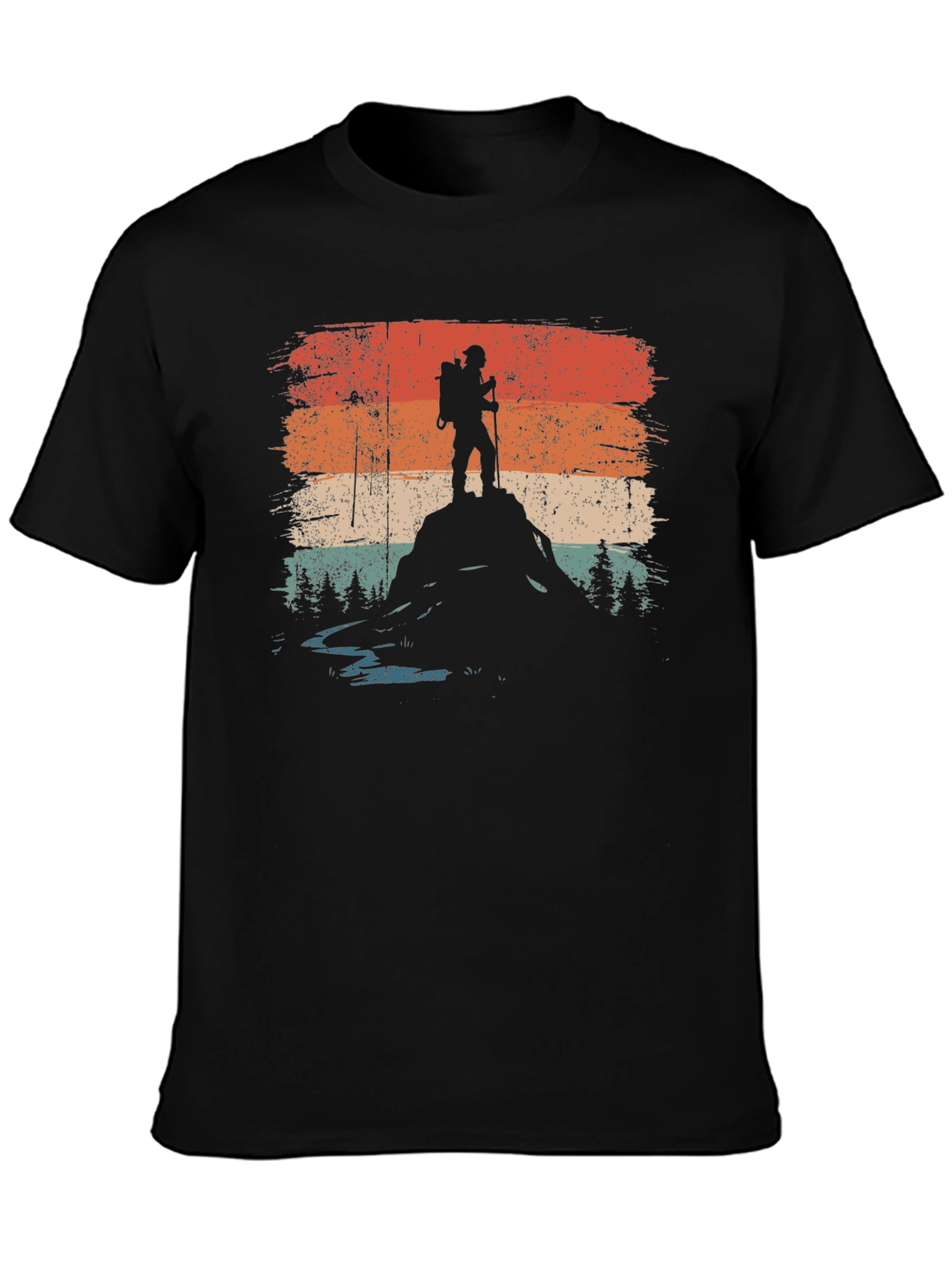 Camiseta Negra Gráfico Retro Montañista Aventura