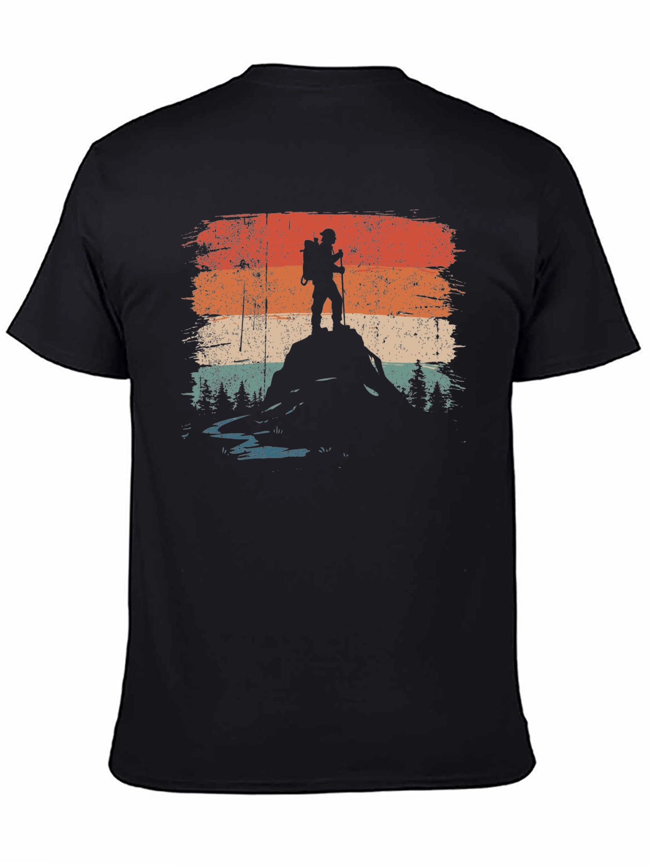 Camiseta Negra Gráfico Retro Montañista Aventura
