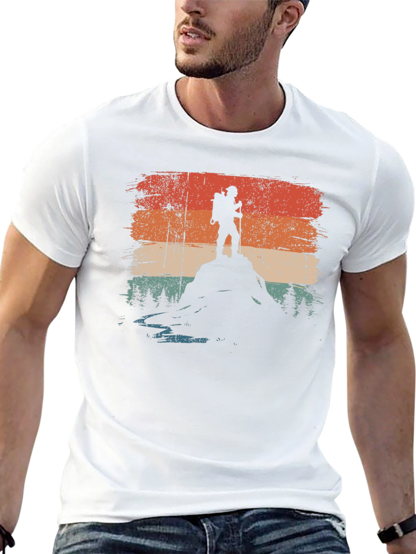Camiseta Negra Gráfico Retro Montañista Aventura