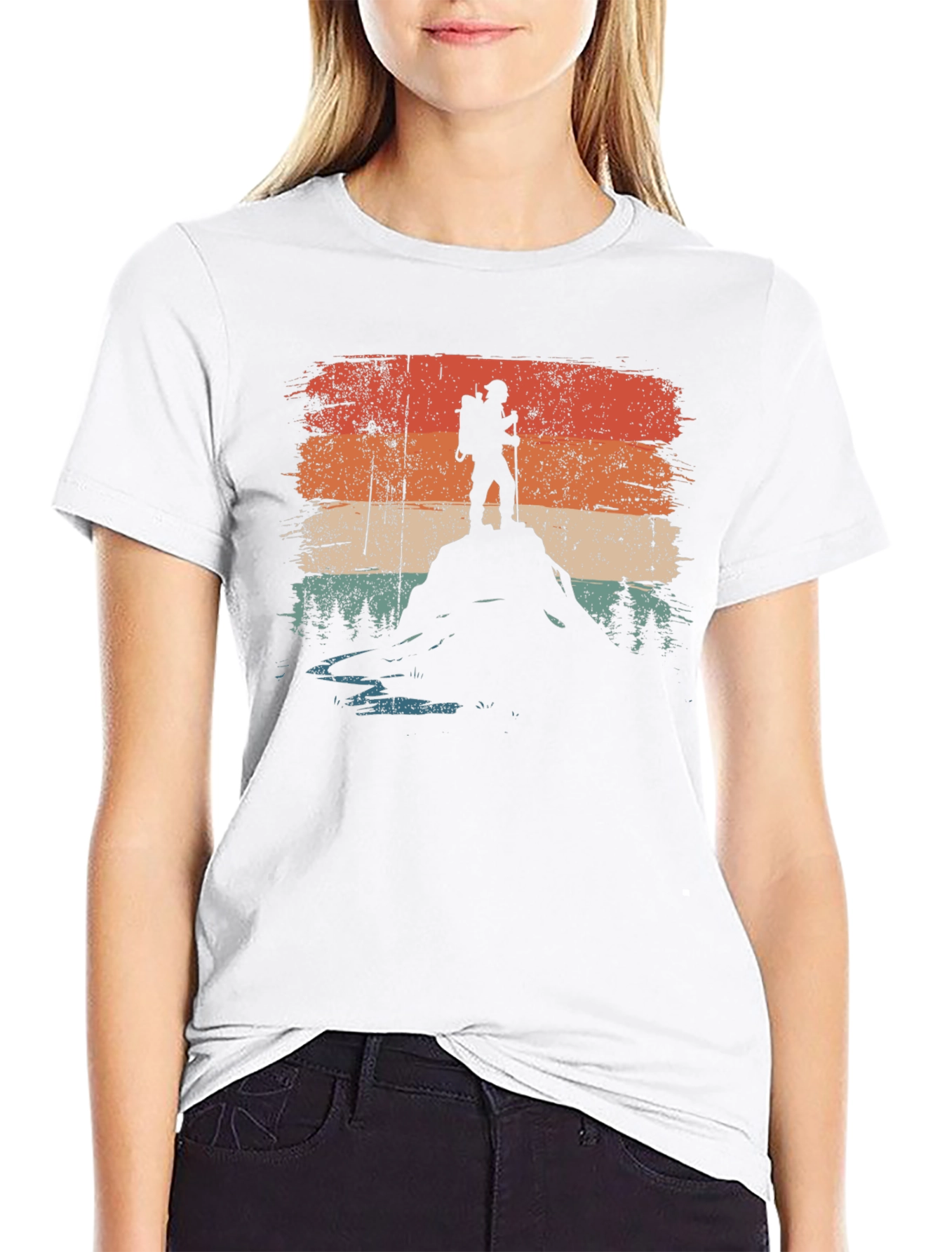 Camiseta Negra Gráfico Retro Montañista Aventura