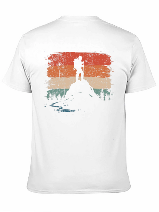 Camiseta Negra Gráfico Retro Montañista Aventura