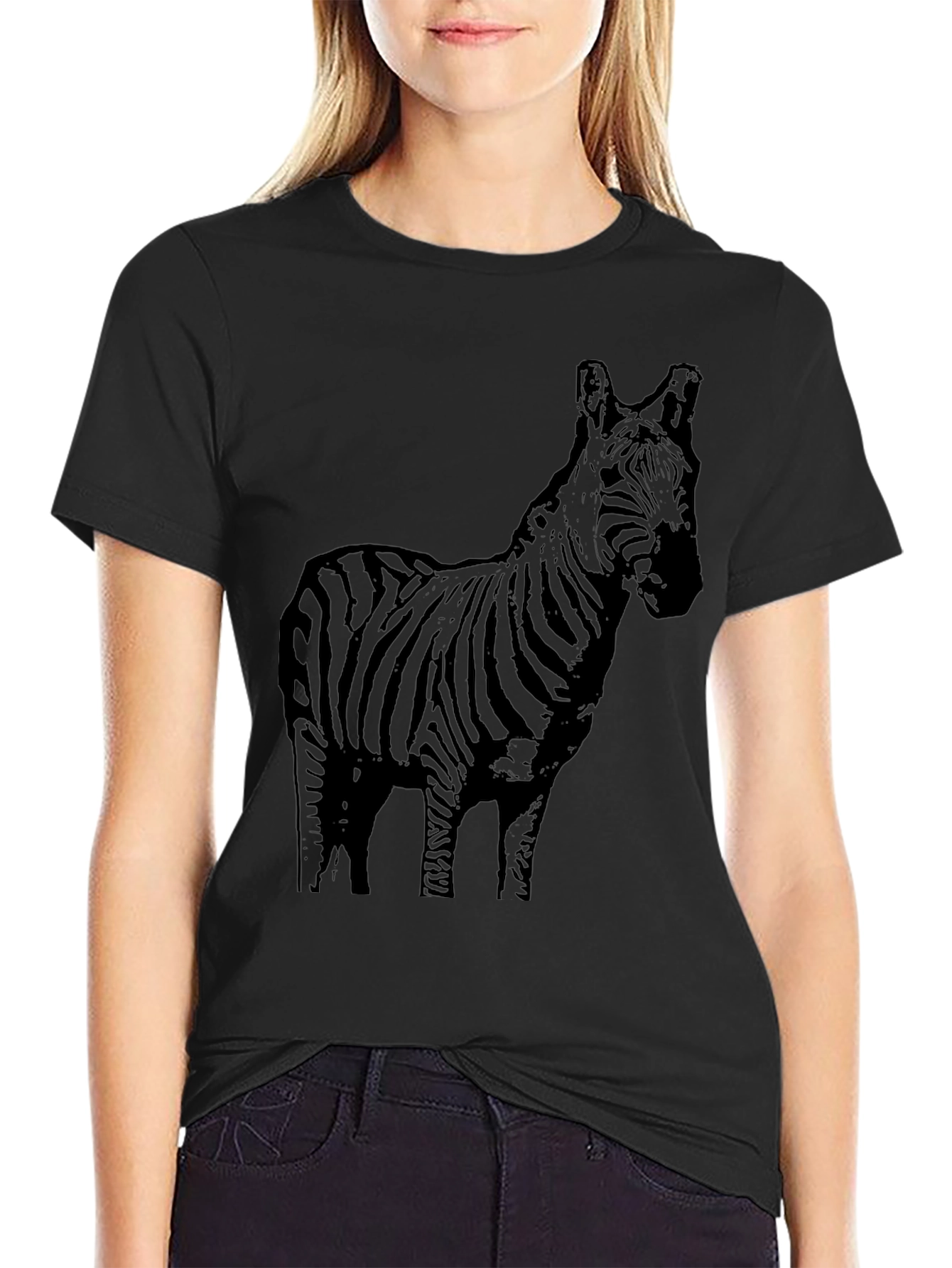 Camiseta Negra Estampado Cebra Casual Hombre