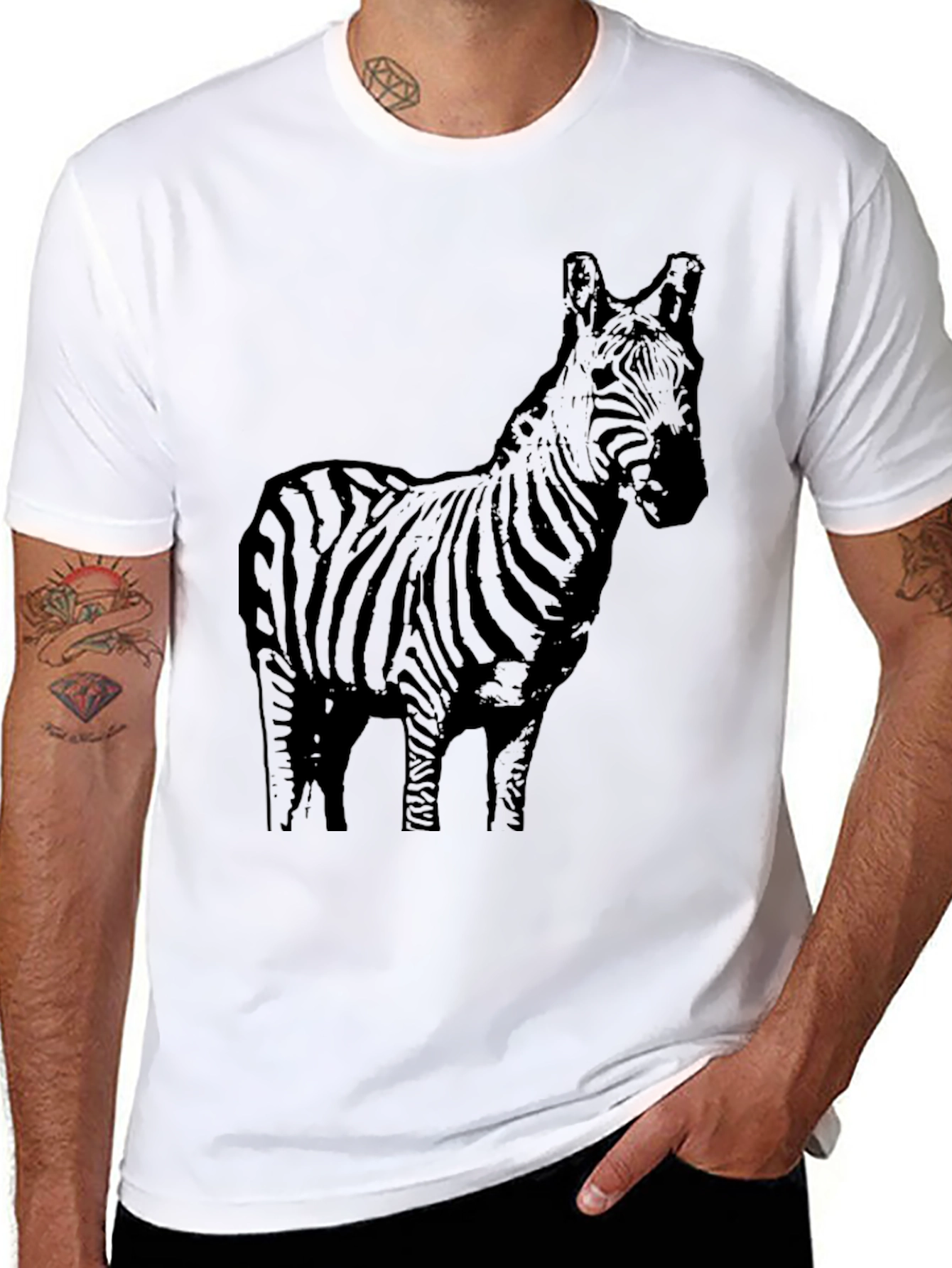 Camiseta Negra Estampado Cebra Casual Hombre