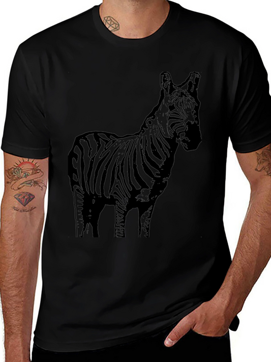 Camiseta Negra Estampado Cebra Casual Hombre