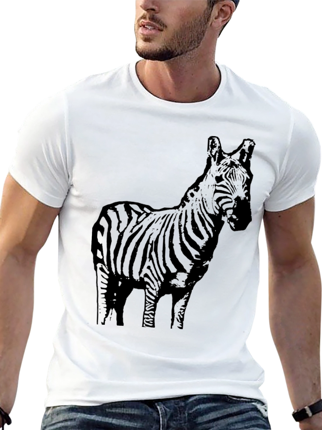 Camiseta Negra Estampado Cebra Casual Hombre