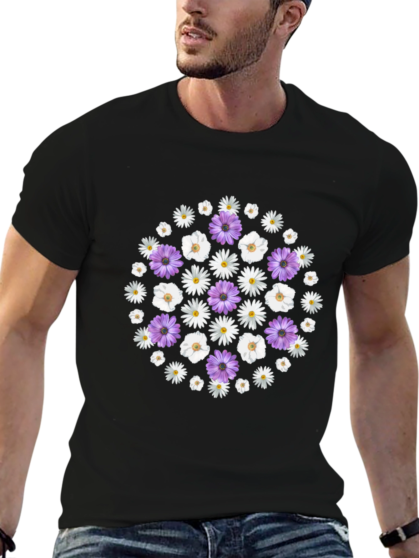 Camiseta Negra con Diseño Floral