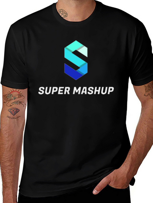 Camiseta Negra Super Mashup Algodón Diseño Moderno