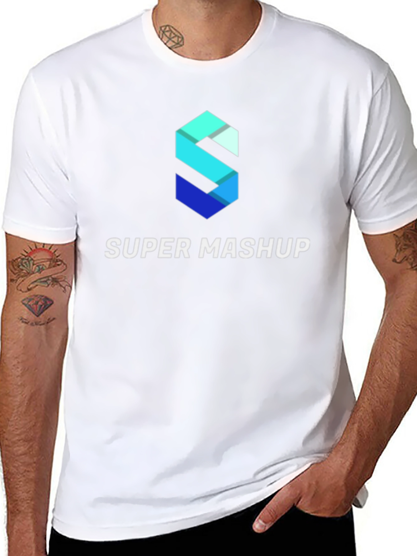 Camiseta Negra Super Mashup Algodón Diseño Moderno
